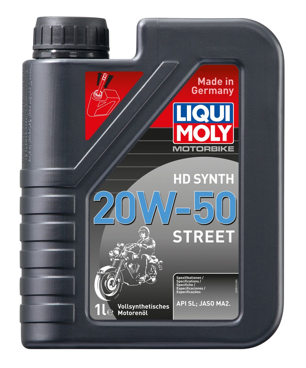 Масло моторное Liqui Moly Motorbike HD Synth Street, синтетическое, 20W-50, 1 л3816 Масло моторное Liqui Moly Motorbike HD Synth Street, синтетическое, 20W-50, 1 л3816Масло моторное Liqui Moly Motorbike HD Synth Street предназначено для использования в классических двигателях Harley-Davidson, в том числе для экстремальных условий эксплуатации в мотоциклетных двигателях V-Twin и аналогичных им с воздушным и водяным охлаждением. Подходит для сухого и мокрого сцепления. Современная формула, сочетающая высокостабильную ПАО-базовую основу с современными присадками. Совместимо с фрикционными материалами сцепления даже на особо мощных мотоциклетных двигателях. Подобранная вязкость гарантирует максимальную мощность в сочетании с оптимальной защитой двигателя, в том числе в условиях повышенных температур и нагрузок. Обладает уникально высокой температурой вспышки и крайне низкой испаряемостью. Особенности: - устойчиво к старению и изменению вязкости, - отличная защита от износа, - отличная антикоррозионная защита, - чистота двигателя, - выдающаяся температурная стабильность. Использование моторного масла Motorbike HD Synth 20W-50 Street Race позволяет обеспечить высокую надежность эксплуатации двигателя при поддержании максимальной мощности двигателя. Соответствует рекомендациям Harley-Davidson. Литровая канистра имеет удобную заливную трубочку.