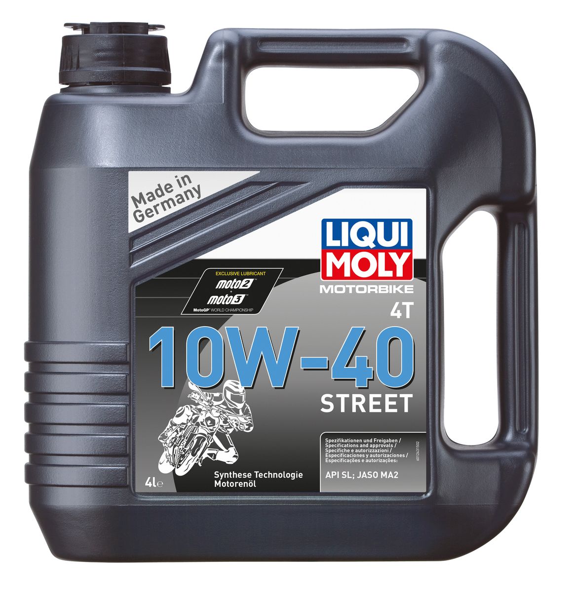 Масло моторное Liqui Moly Motorbike 4T Street, НС-синтетическое, 10W-40, 4 л7512 Масло моторное Liqui Moly Motorbike 4T Street, НС-синтетическое, 10W-40, 4 л7512Масло моторное Liqui Moly Motorbike 4T Street предназначено для эксплуатации шоссейной мототехники на дорогах с твердым покрытием. Универсального применения. Для высоконагруженных мотоциклетных двигателей с мокрым и сухим сцеплением, воздушного и водяного охлаждения. Использована НС-синтетическая базовая основа, сочетающая отличные противоизносные свойства с высоким индексом вязкости. Современный пакет присадок обеспечивает отменную совместимость с фрикционными материалами и оптимальное смазывание как двигателя, так и коробки передач мототехники. Стойко к высоким оборотам двигателя. Всесезонное. НС-синтетическая базовая основа в сочетании с современными присадками обеспечивает: - оптимальное давление в системе смазки, - стабильное смазывание двигателя и КПП, - отличные антипенные свойства, - высокую защиту двигателя от износа, - снижение шума в работе агрегатов, - легкий запуск двигателя, - длительный срок службы масла. Использование моторного масла Motorbike 4T 10W-40 Street позволяет обеспечить высокую надежность стандартных мотоциклетных двигателей в условиях эксплуатации на дорогах общего пользования. Применимо в подавляющем большинстве двигателей шоссейных мотоциклов различных производителей и годов выпуска. Смешивается со всеми стандартными маслами.