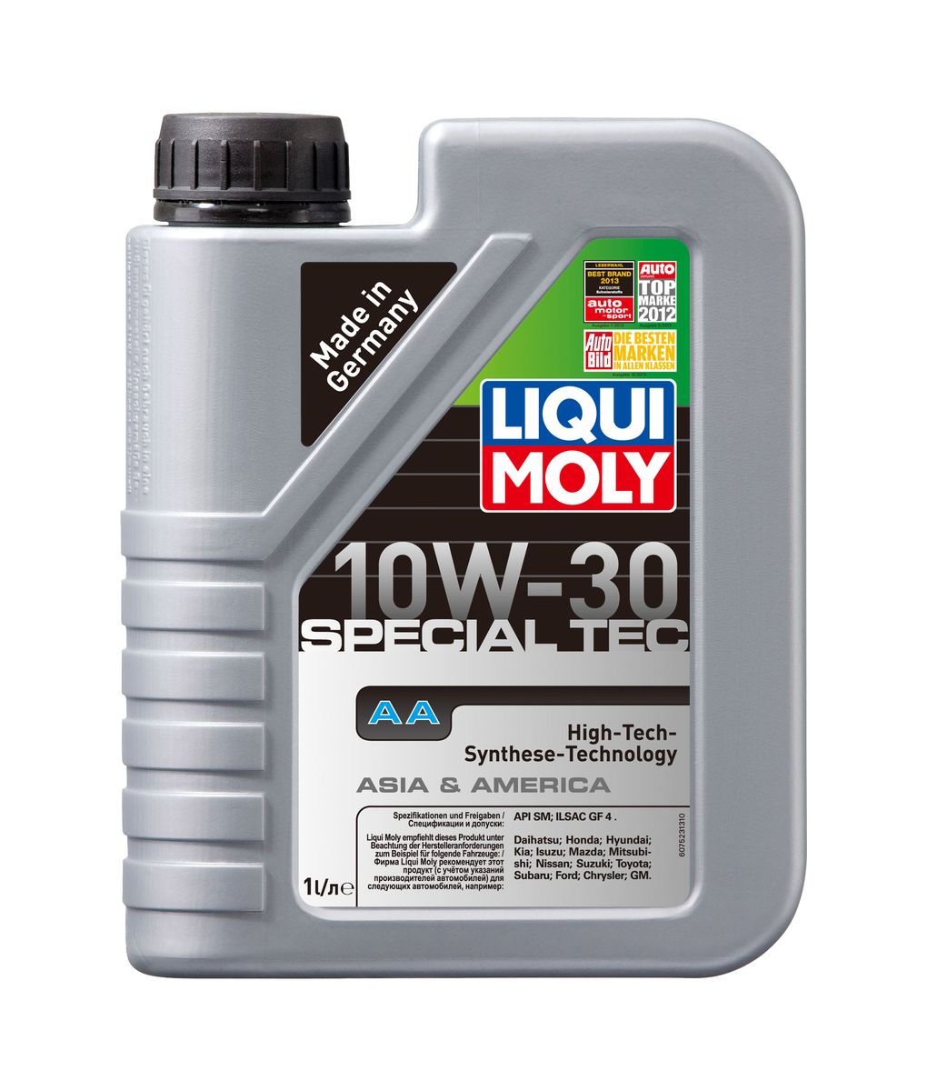 Масло моторное Liqui Moly Special Tec AA, НС-синтетическое, 10W-30, 1 л7523 Масло моторное Liqui Moly Special Tec AA, НС-синтетическое, 10W-30, 1 л7523Масло моторное Liqui Moly Special Tec AA рекомендуется для автомобилей Honda, Mazda, Mitsubishi, Nissan, Daihatsu, Hyundai, Kia, Isuzu, Suzuki, Toyota, Subaru, Ford, Chrysler, GM. Современное HC-синтетическое энергосберегающее моторное масло специально предназначено для всесезонного использования в большинстве двигателей современных американских и азиатских бензиновых автомобилей. Также подходит для двигателей предыдущих поколений автомобилей. Базовые масла, полученные по технологии синтеза, и новейшие присадки составляют рецептуру моторного масла с отменной защитой от износа, снижающего расход топлива и масла, обеспечивающего чистоту двигателя. Особенности: - Высочайшие показатели топливной экономии- Сокращает эмиссию выхлопных газов- Отличная чистота двигателя- Совместимо с новейшими системами нейтрализации отработавших газов бензиновых двигателей- Высокая защита от износа и надежность смазывания- Очень низкие потери масла на испарениеМоторное масло Special Tec АА 10W-30 соответствует специальным требованиям азиатских и американских производителей, поэтому его использование позволяет сохранить все гарантийные условия при прохождении ТО соответствующих автомобилей. Допуск: -API: SM-ILSAC: GF-4