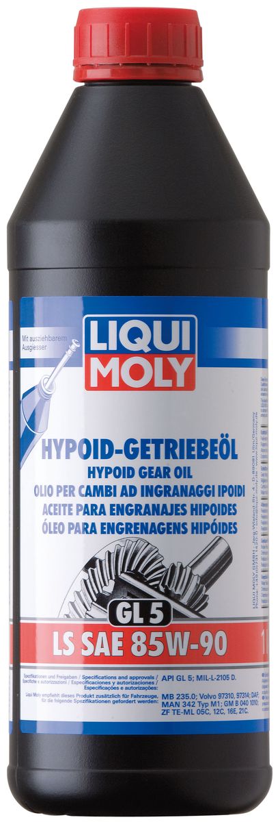 Масло трансмиссионное Liqui Moly Hypoid-Getriebeoil LS, минеральное, 85W-90, GL-5, 1 л8039 Масло трансмиссионное Liqui Moly Hypoid-Getriebeoil LS, минеральное, 85W-90, GL-5, 1 л8039Масло трансмиссионное Liqui Moly Hypoid-Getriebeoil LS отвечает требованиям ведущих производителей легковых и грузовых автомобилей, а также агрегатов для специальной внедорожной техники: DAF, Volvo, ZF, General Motors. Минеральное масло с LS-присадками для высоконагруженных гипоидных передач. Предназначено для мостов с самоблокирующимся дифференциалом и без него. В масле Hypoid-Getriebeoil GL-5 LS 85W-90 используются высококачественные минеральные базовые компоненты, отличающиеся хорошей стойкостью к старению. Масло содержит специальный пакет присадок, обеспечивающий надежное функционирование самоблокирующихся дифференциалов и отличный уровень защиты гипоидных передач от износа. Особенности: - Позволяет функционировать дифференциалу повышенного трения в оптимальном режиме- Предотвращает возникновение эффекта Stick-Slip- Способно выдерживать высокие нагрузкиДопуск: -API: GL-5-MIL-L: 2105 DСоответствие: -ZF: TE-ML 05C/TE-ML 21C-DAF: DAF-GM: B 040 1010-Volvo: (Achsen/Sperrdifferential)