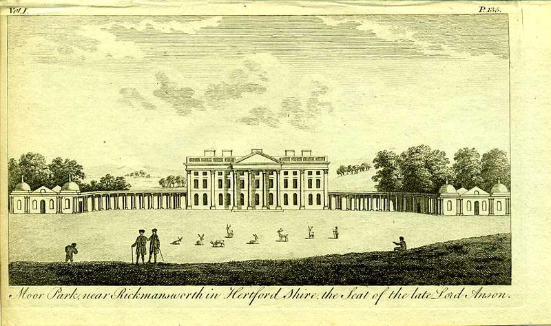 Англия. Поместье лорда Ансона Мур Парк в Хартфордшире. Резцовая гравюра. Англия, Лондон, 1776 год