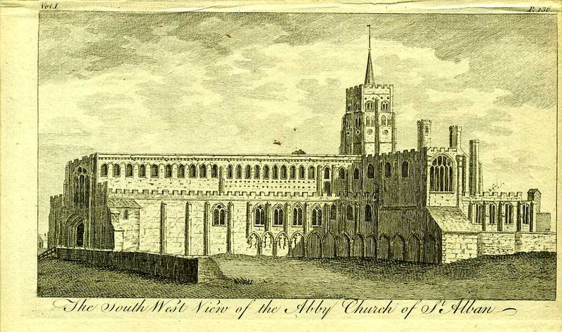 Англия. Вид на Аббатскую церковь Святого Албана. Резцовая гравюра. Англия, Лондон, 1776 год