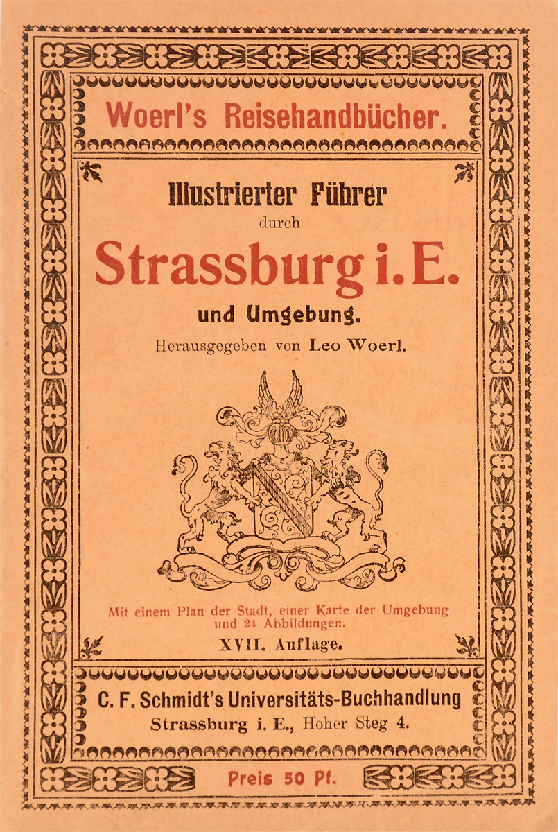 Illustrierter Fuehrer durch Strassburg i. E. und Umgebung0120710 Illustrierter Fuehrer durch Strassburg i. E. und Umgebung0120710Лейпциг, 1909 год. Издательство Woerls Reisebucherverlag.Иллюстрированное издание с планом города, картой окрестностей и 24 иллюстрациями в тексте.Оригинальная обложка.Сохранность хорошая.Читателям предлагается иллюстрированный путеводитель по Страсбургу – красивому старинному городу на северо-востоке Франции, практически на самой границе с Германией, и его окрестностям.Издание не подлежит вывозу за пределы Российской Федерации.