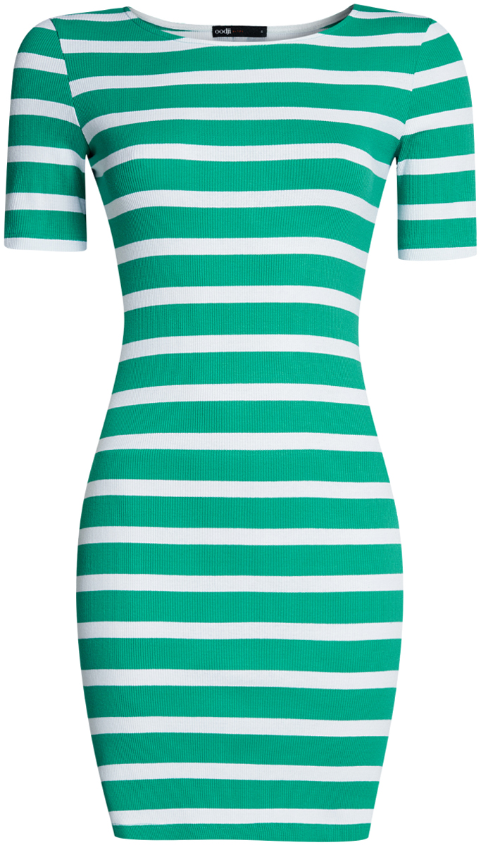 Платье oodji Ultra, цвет: темно-зеленый, белый. 14011012/45210/6910S. Размер XS (42-170)