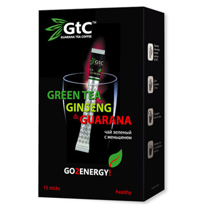 GTC чай зеленый китайский с женьшенем в пакетиках, 15 шт00-00000406 GTC чай зеленый китайский с женьшенем в пакетиках, 15 шт00-00000406Отборный зеленый китайский чай GTC с натуральным женьшенем и ароматом гуараны. В старинных легендах древнего Китая часто упоминается таинственный ...корень жизни, излечивающий от всех недугов и возвращающий молодость.... Полезные свойства корня женьшеня были хорошо известны и успешно применялись древними целителями. Сегодня, научные исследования подтверждают: женьшень помогает переносить серьезные физические и умственные нагрузки, повышает иммунитет и стимулирует кровообращение, помогает бороться со сном и способствует адаптации организма к сложным климатическим условиям. Другими словами, женьшень способствует увеличению продолжительности и качества нашей жизни. В сбалансированном сочетании традиционного китайского зеленого чая с корнем женьшеня и приятным ароматом южноамериканской гуараны заключается секрет удвоенной жизненной энергии.