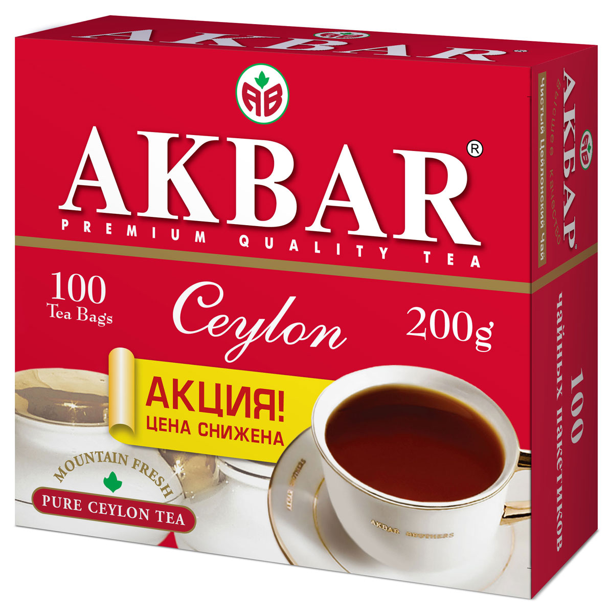Akbar Ceylon чай черный в пакетиках, 100 шт1050050 Akbar Ceylon чай черный в пакетиках, 100 шт1050050Черный цейлонский чай AKBAR Ceylon обладает великолепным устойчивым вкусом и классическим чайным ароматом. Он отличается неизменно высоким качеством как самого чая, так и его эксклюзивной упаковки, позволяющей продукту долго сохранять в первозданном виде его ценные природные качества. AKBAR Ceylon - один из наиболее известных сортов черного цейлонского чая, обработанный по старинному английскому рецепту. Выращенный исключительно на элитных плантациях Шри-Ланки AKBAR Ceylon объединяет в себе все лучшее, чем славится настоящий цейлонский чай: богатый аромат, тонизирующий вкус, насыщенный цвет настоя, неповторимая свежесть.