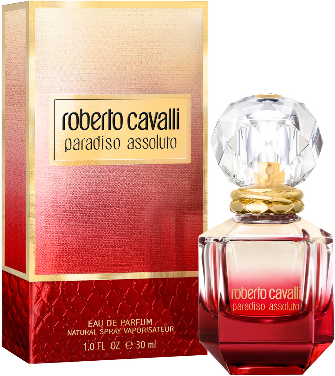 Roberto Cavalli Paradiso Assoluto женская Парфюмерная вода 30 мл75997040000 Roberto Cavalli Paradiso Assoluto женская Парфюмерная вода 30 мл75997040000Флакон аромата Paradiso Assoluto в форме красного бриллианта выполнен из стекла и увенчан крышкой в виде кристалла. Металлические кольца на горлышке флакона напоминают о любимых брендом анималистичных принтах.