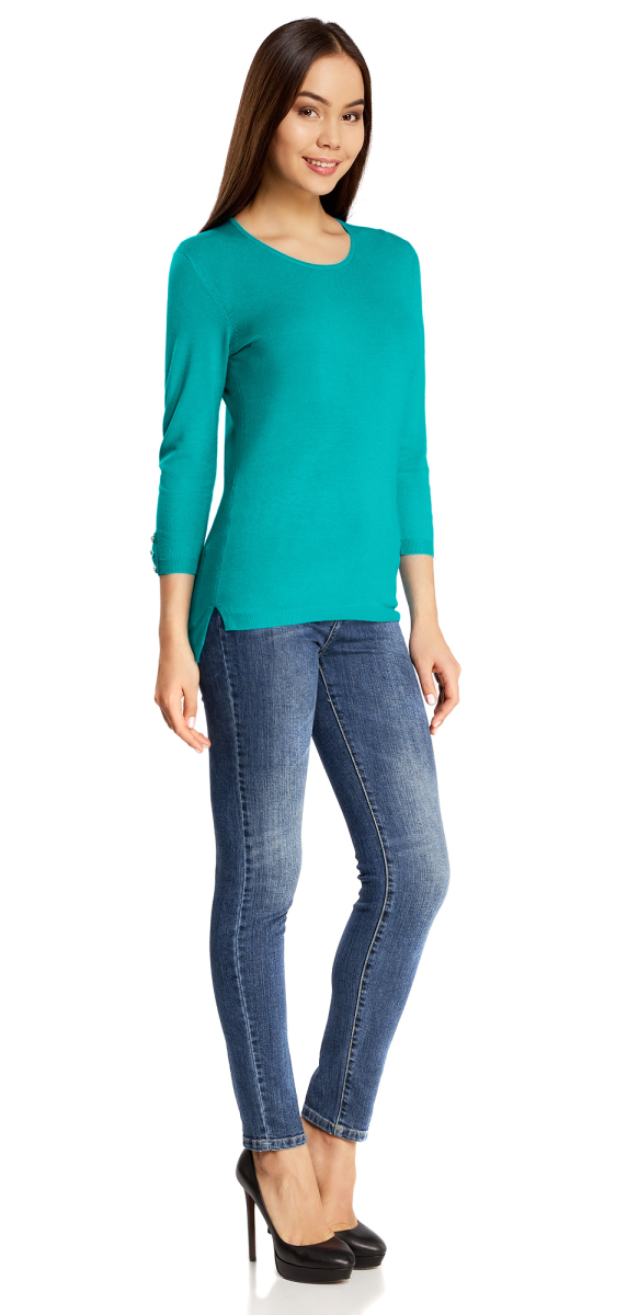Джемпер женский oodji Collection, цвет: бирюзовый. 73812587/42179/7300N. Размер L (48)73812587/42179/7300N Джемпер женский oodji Collection, цвет: бирюзовый. 73812587/42179/7300N. Размер L (48)73812587/42179/7300NУютный женский джемпер с круглым вырезом горловины и рукавами 3/4 выполнен из вискозного материала.
