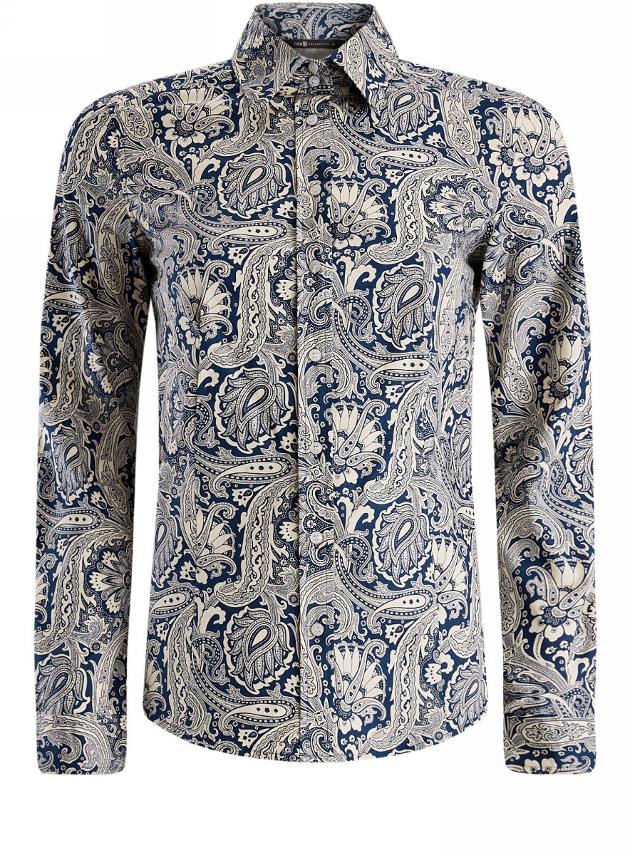 Рубашка женская oodji Collection, цвет: синий, кремовый. 21402212/14885/7530E. Размер 42-170 (48-170)