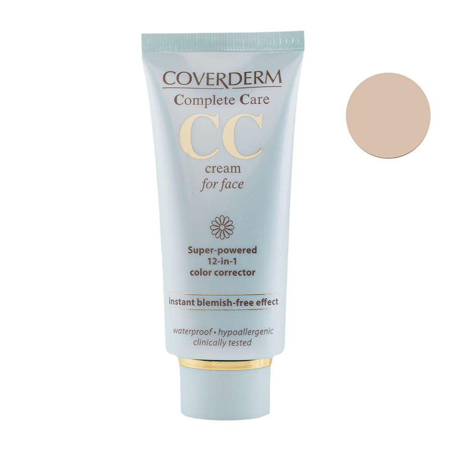 Coverderm Complete Care CC Крем для лица, Тон Светло-коричневый SPF25, 40млС2102/SB Coverderm Complete Care CC Крем для лица, Тон Светло-коричневый SPF25, 40млС2102/SBКлинически протестированный продукт, выравнивает цвет, подстраиваясь под собственный тон кожи, обладает стойкой и легкой текстурой, благодаря своему многокомпонентному составу обеспечивает комплексный уход по 12 пунктам. Альфа-Арбутин осветляет кожу и устраняет пятна, Витамин С борется с признаками старения, Масло Авокадо и Оливы питает и омолаживает кожу, Аллантоин и Фитосфигозин успокаивает и устраняет раздражение, Экстракт водоросли красного аспарагопсиса улучшает микроциркуляцию и снижает проявленные покраснения, Экстракт Имбиря сужает поры и борется с выработкой кожного сала. Гипоаллергенное средство, подходит для всех типов кожи.