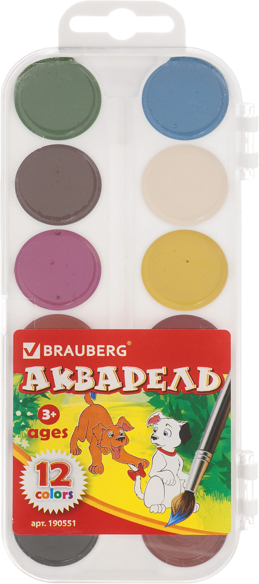 Brauberg Краски акварельные медовые 12 цветов190551 Brauberg Краски акварельные медовые 12 цветов190551Акварель Brauberg предназначена для детского творчества и различных художественных работ.Краски акварельные медовые полусухие Brauberg имеют яркие насыщенные цвета, дают множество оттенков при смешивании и обеспечивают однородное окрашивание. Акварель легко разбавляется водой и быстро сохнет. Коробка обладает компактными размерами и легким весом., также в ней есть место для хранения кисти.Не содержат токсичных веществ, полностью безопасны для детей.