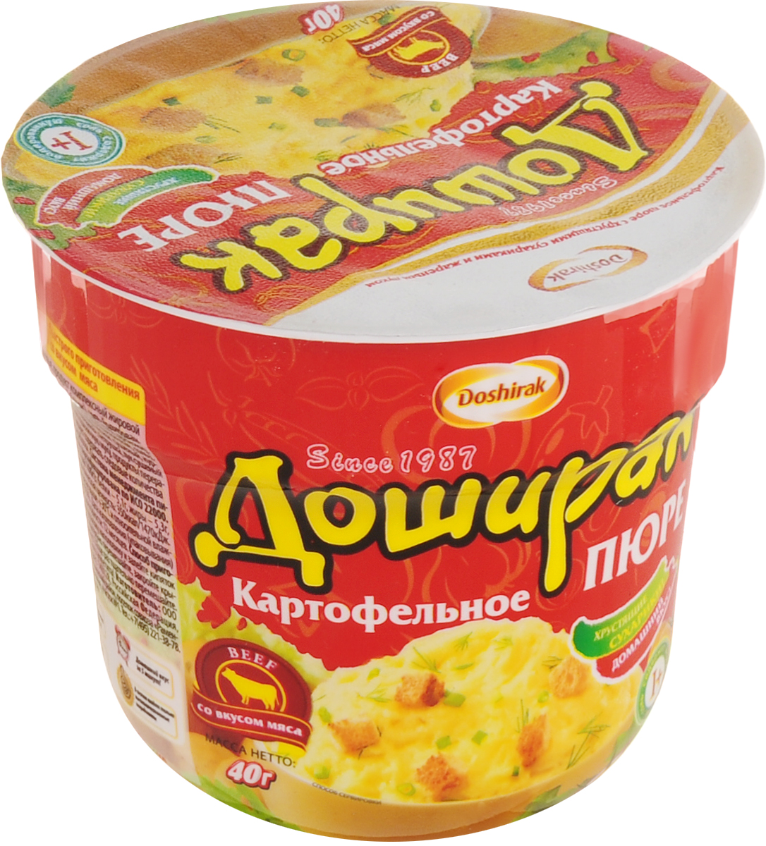 Doshirak пюре картофельное быстрого приготовления со вкусом мяса, в стакане, 40 г удобрение ому картофельное 5кг