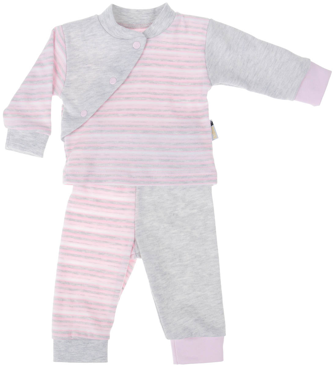 Комплект детский Клякса: кофточка, брюки, цвет: розовый, светло-серый, белый. 39К-5222. Размер 62
