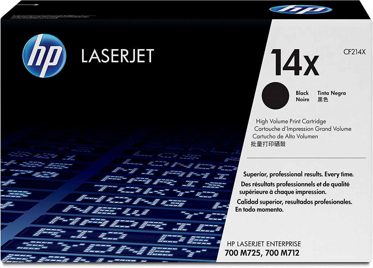 HP CF214X (14X), Black картридж для LaserJet Enterprise M725dn/M725f/M725z/M725z+/M712dn/M712xhCF214X HP CF214X (14X), Black картридж для LaserJet Enterprise M725dn/M725f/M725z/M725z+/M712dn/M712xhCF214XЛазерный картридж HP CF214X обеспечивает профессиональное качество печатных документов. Быстрая печать без потери качества, а также экономия электроэнергии. Оптимальное качество работы оригинальных лазерных картриджей HP достигается при их использовании с принтерами HP.Используйте оригинальные лазерные картриджи HP LaserJet для повышения производительности. Улучшенный тонер HP быстро закрепляется на бумаге, что обеспечивает быструю печать высокого качества. Картриджи высокой емкости позволяют быстро и просто выполнять установку и экономить деньги.