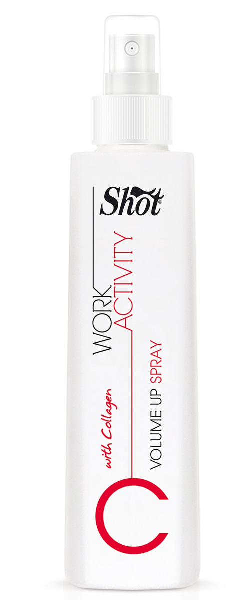 Shot Спрей для придания объема Work Activity Volume Up Spray - 250 млSHWA107 Shot Спрей для придания объема Work Activity Volume Up Spray - 250 млSHWA107Предназначен для тонких и лишенных природной пышности волос.Shot Work Activity Volume Up Spray - соединяет в себе уникальные ухаживающие характеристике структурных белков и витаминов, и дополнен специальным комплексом фиксирующих агентов, позволяющих добавлять каждой пряди объем и поддерживать его в течение дня. Использование спрея Shot Work Activity Volume Up Spray гарантирует:- легкость создания головокружительно пышных укладок.- максимально бережное отношение к волосам.- полноценное питание и защиту локонов от внешнего негатива.За счет высокого содержания в Shot Work Activity Volume Up Spray белков - коллагена и кератина, способных проникать глубоко в структуру каждого волоска, локоны уплотняются и восстанавливаются изнутри, становятся более гладкими и объемными.Витамины, полученные из зеленых яблок, цитрусовых, зеленого чая и сахарного тростника, прекрасно увлажняют пряди, омолаживают по всей длине, дарят блеск и силу.