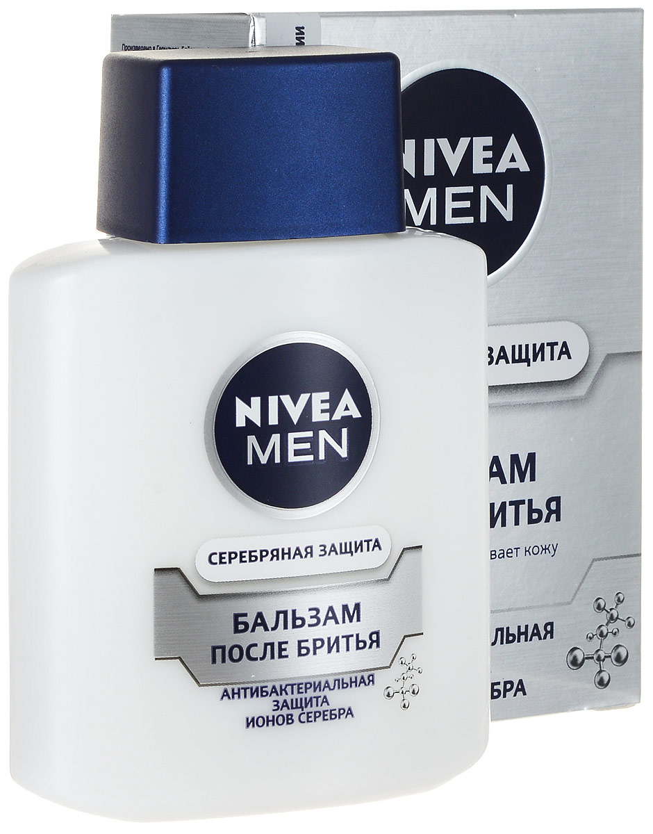 NIVEA Бальзам после бритья Серебряная Защита 100 мл1004558 NIVEA Бальзам после бритья Серебряная Защита 100 мл1004558Бальзам после бритья Nivea for Men Серебряная защита для мужчин, которым необходим заряд свежести и снятие раздражения после бритья. Легкая, эффективная формула с ионами серебра, экстрактом ромашки и провитамином B5:мгновенно охлаждает и тонизирует кожу; снимает раздражение и защищает кожу от воспаления; поддерживает естественные защитные функции кожи и ускоряет ее регенерацию. Товар сертифицирован.