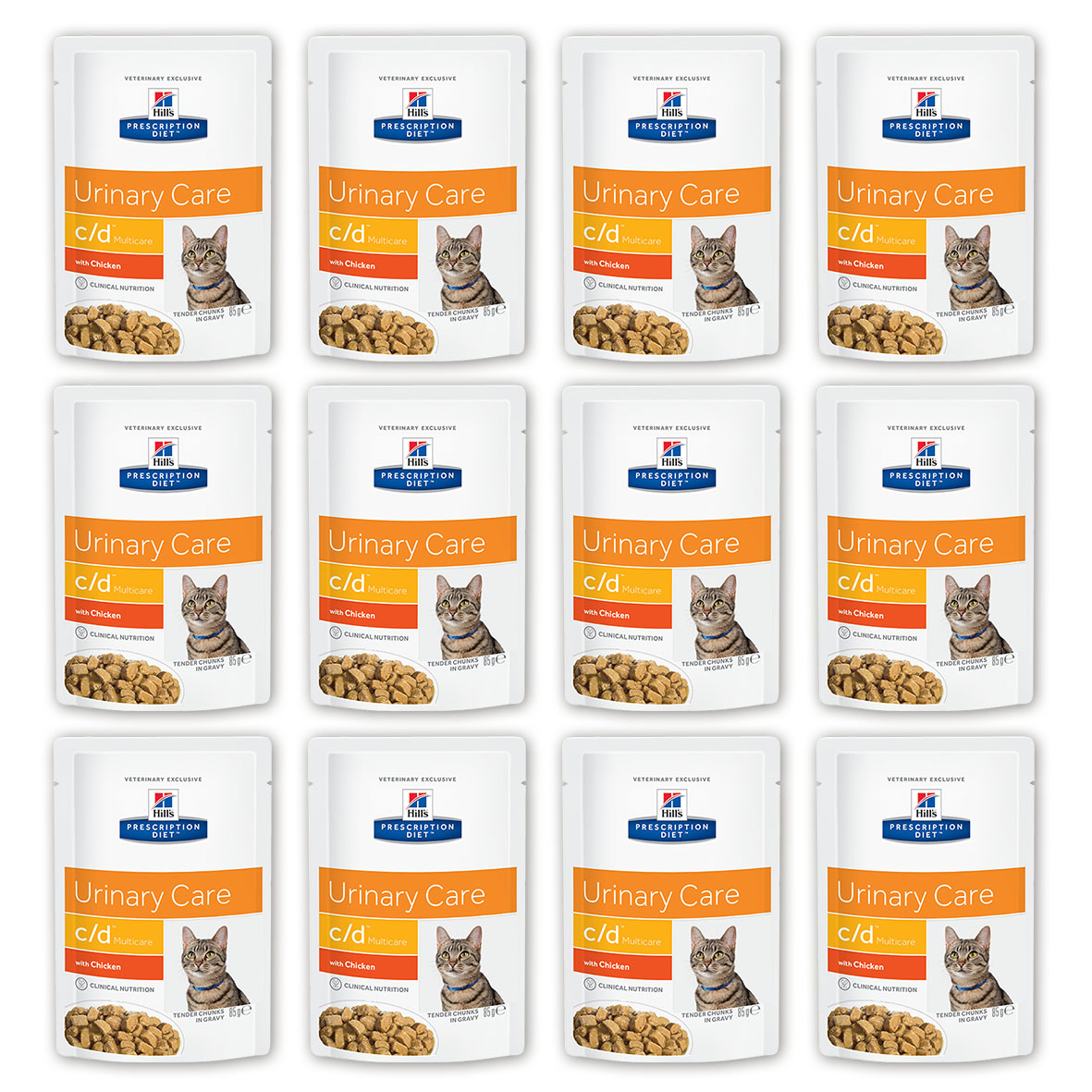 Консервы для кошек Hills Prescription Diet. C/D, для профилактики мочекаменной болезни, с курицей, 85 г, 12 шт3406_12 Консервы для кошек Hills Prescription Diet. C/D, для профилактики мочекаменной болезни, с курицей, 85 г, 12 шт3406_12Консервы для кошек Hills Prescription Diet. C/D рекомендуются на начальном этапе у кошек с любым типом заболеваний нижних отделов мочевыводящих путей, в том числе кристаллурией и/или уролитиазом любого генеза, уретральными пробками и идиопатическим циститом кошек. Подходят для долговременного использования для кошек, склонных к: - образованию струвитных кристаллов и уролитов, кристаллов и уролитов кальция оксалата и кальция фосфата (снижение появления и частоты рецидивов); - формированию уретральных пробок (почти всегда вызванных кристаллами струвита или кальция фосфата); - идиопатическому циститу (в этом случае особенно рекомендуется к применению консервированный рацион или пауч Hills Prescription Diet c/d Multicare Feline). Не рекомендуется: - Котятам. - Беременным и кормящим кошкам. - Кошкам, получающим вещества, закисляющие мочу.Дополнительная информация: - Клинически доказано: растворяет струвиты всего за 14 дней. - Не рекомендуется дополнительно давать вещества, закисляющие мочу. - Необходимо контролировать состав мочи, чтобы гарантировать поддержание необходимого значения рН, при необходимости - исключить инфекцию мочевыводящих путей. Ключевые преимущества: - Сниженное содержание магния, кальция и фосфора снижает концентрацию компонентов струвита в моче (магния и фосфата), а также кальция и оксалата. - Контролируемое содержание натрия помогает поддерживать нормальную функцию почек. - Добавленный цитрат формирует растворимые комплексы с кальцием для ингибирования (замедления) образования оксалата кальция. - Витамин Е и бета-каротин нейтрализуют действие свободных радикалов, участвующих в развитии уролитиаза. - Исключен витамин С, так как является прекурсором оксалатов. - pH мочи 6.2-6.4 препятствует образованию и агрегации кристаллов струвита, не инициируя формирование оксалатных кристаллов. - Рекомендуем смешанное питание Hills Prescription Diet c/d Multicare Feline (сухой корм и консервированный). В консервированном корме и паучах повышено содержание воды, что повышает объем мочи, таким образом снижая концентрацию в ней компонентов уролитов. Уменьшает удельный вес мочи, снижает частоту рецидивов идиопатического цистита кошек.Ингредиенты: печень курицы, свинина, курица (23%), концентрат растительного протеина, крахмал тапиоки, пшеничная мука, кукурузный крахмал, лосось, витамины, глюкоза, микроэлементы, сухие цельные яйца, порошок животного протеина, рыбий жир, подсолнечное масло. Окрашено карамелью.Среднее содержание нутриентов в рационе: протеин 9,1%, жиры 4,2%, углеводы (БЭВ) 6,6%, клетчатка (общая) 0,4%, влага 78,4%, кальций 0,14%, фосфор 0,14%, натрий 0,08%, калий 0,17%, магний 0,01%, хлорид 0,19%, сера 0,19%, Омега-3 жирные кислоты 0,17%, Омега-6 жирные кислоты 0,75%, таурин 745 мг/кг, Витамин A 17 700 МЕ/кг, Витамин D 325 МЕ/кг, Витамин E 160 мг/кг, Бета-каротин 0,5 мг/кг. Метаболизируемая энергия в рационе: Ккал/100 г 90; кДж/100 г 379. Вещество, закисляющее мочу: DL-метионин. рН мочи: 6,2-6,4.Вес одного пауча: 85 г. Товар сертифицирован.Уважаемые клиенты! Обращаем ваше внимание на возможные изменения в дизайне упаковки. Качественные характеристики товара остаются неизменными. Поставка осуществляется в зависимости от наличия на складе.