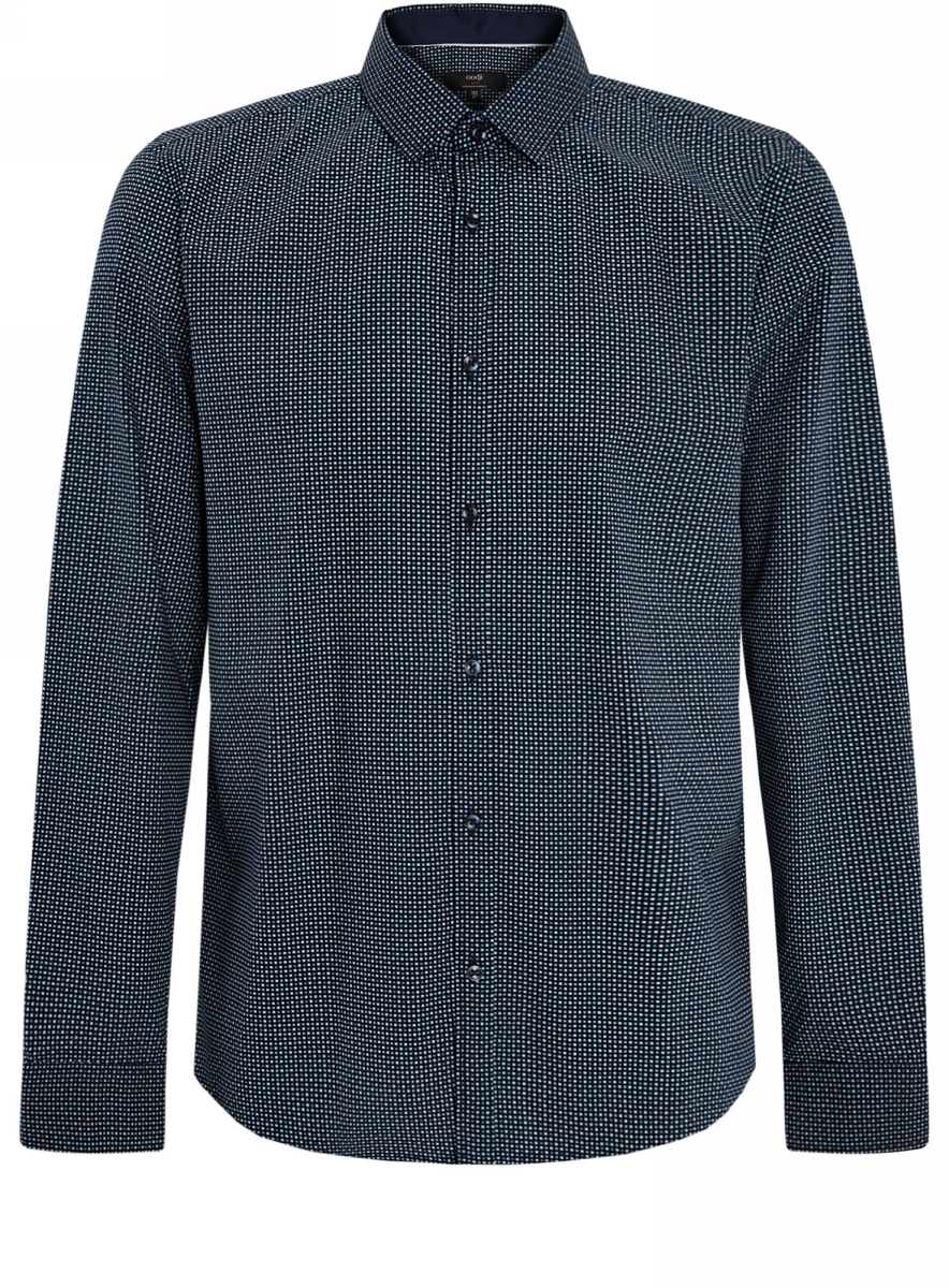 Рубашка мужская oodji, цвет: темно-синий. 3L110210M/19370N/7975G. Размер 43 (54-182)