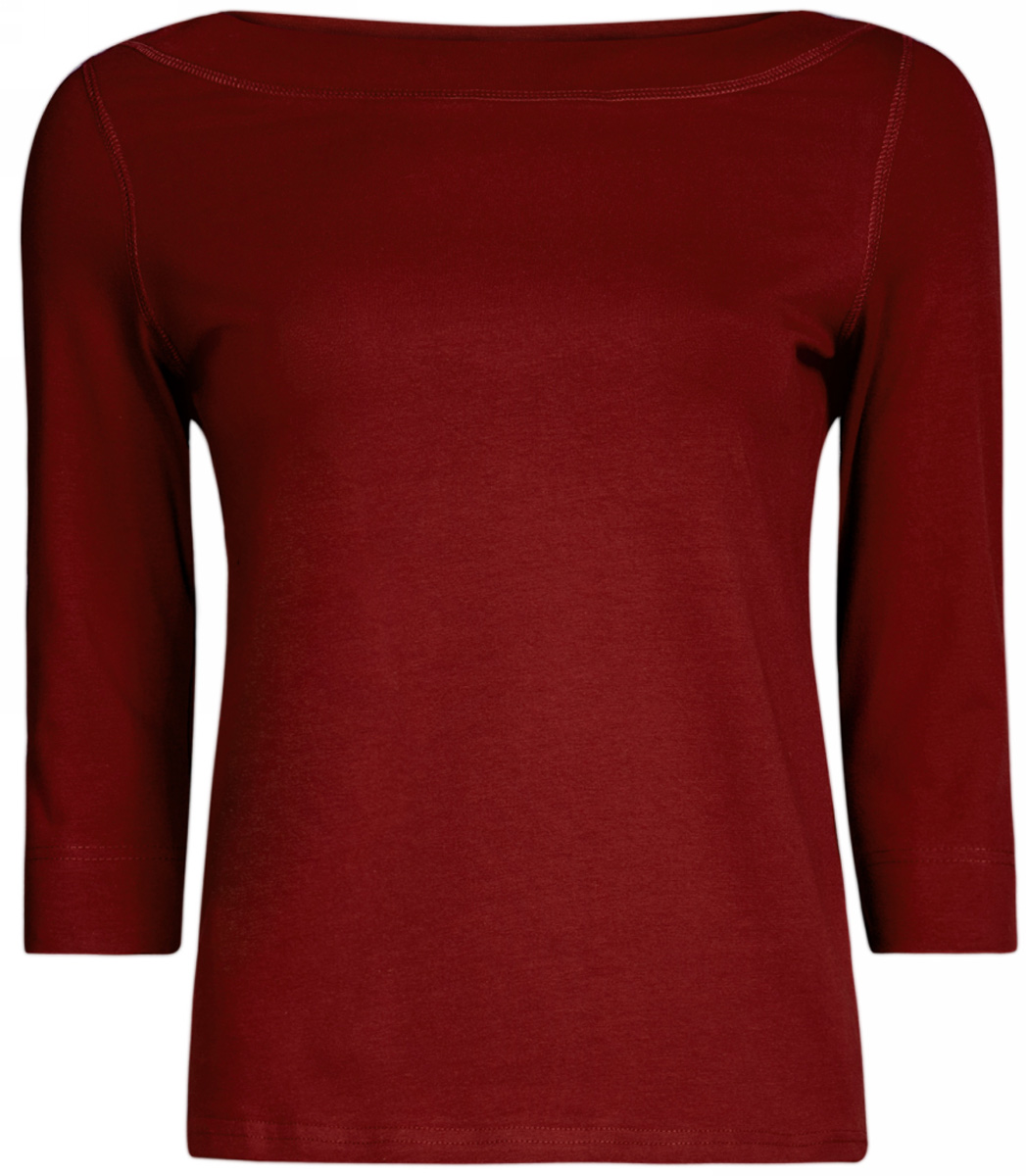 Лонгслив женский oodji Collection, цвет: бордовый. 24201010B/46147/4900N. Размер L (48)24201010B/46147/4900N Лонгслив женский oodji Collection, цвет: бордовый. 24201010B/46147/4900N. Размер L (48)24201010B/46147/4900NЖенский лонгслив oodji выполнен из натурального хлопка с добавлением эластана. Модель с воротником лодочкой и рукавами 3/4 оформлена прострочкой.