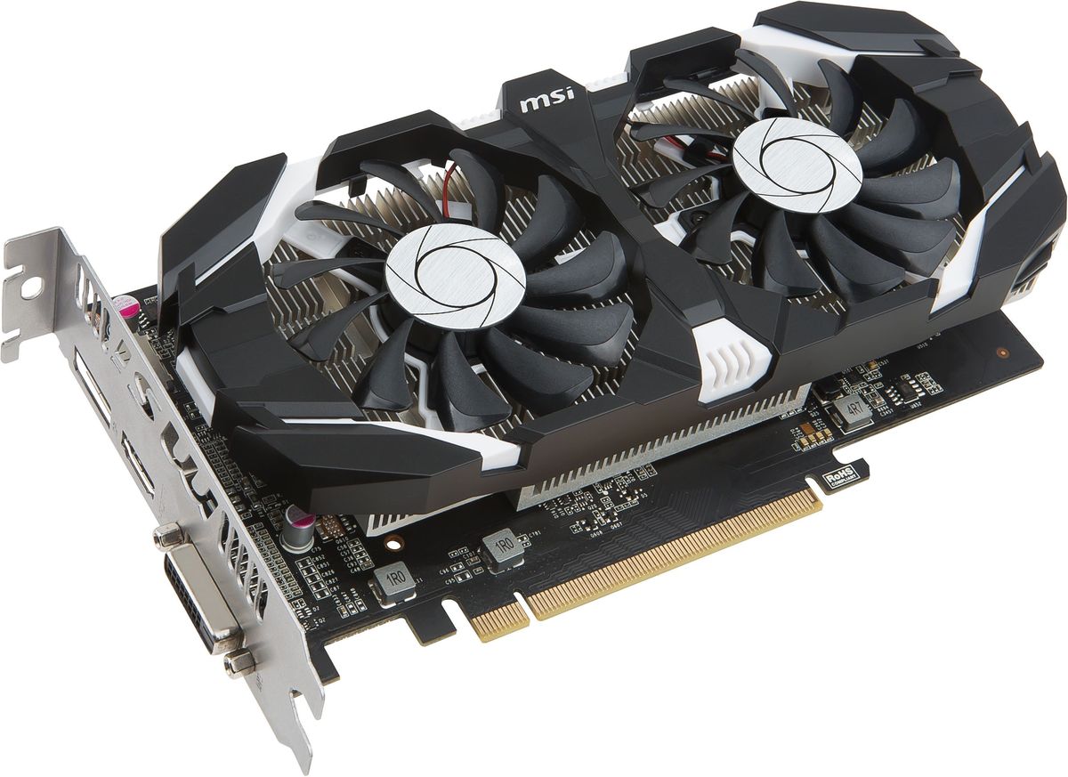MSI GeForce GTX 1050 2GT OC 2Gb видеокартаGTX 1050 2GT OC MSI GeForce GTX 1050 2GT OC 2Gb видеокартаGTX 1050 2GT OCMSI GeForce GTX 1050 2GT OC демонстрирует наивысшую производительность и поддерживает передовые технологии NVIDIA GameWorks и GeForce Experience в самых современных компьютерных играх.Видеокарта GTX 1050 на основе графического ядра Pascal демонстрирует высочайшую производительность и энергоэффективность, а такие особенности как, ультра-быстрые транзисторы FinFET и поддержка DirectX 12, способствуют плавному геймплею и высокой скорости в играх.Ядро Pascal разработано специально для работы с дисплеями следующего поколения, включая решения для виртуальной реальности, ультра-высокое разрешение и подключение нескольких мониторов. Технологии NVIDIA GameWorks обеспечивают максимально плавный геймплей и кинематографическое качество. Кроме этого, становится возможным осуществлять захват видео с революционно новыми возможностями - углом обзора 360 градусов.Откройте для себя новое поколение виртуальной реальности, минимальные задержки и plug-and-play совместимость с самыми популярными гарнитурами. Все это становится возможным благодаря технологиям NVIDIA VRWorks. Виртуальный звук, физика и ощущения позволят вам слышать и чувствовать каждый момент.Два вентилятора покрывают большую область радиатора, делая рассеяние тепла более эффективным. Низкопрофильный дизайн замечательно работает в тонких и малых системах.Одним из решающих факторов в производительности является качество используемых компонентов. Вот почему MSI использует только MIL-STD-810G сертифицированные компоненты. Только эти компоненты оказались в состоянии выдержать напряженные условия экстремального гейминга и разгона.Твердотельные конденсаторы Solid CAP с их алюминиевым сердечником долгое время являются одним из определяющих факторов в дизайне, так как обеспечивают более низкое эквивалентное последовательное сопротивление (ESR), а также 10-летний срок службы.