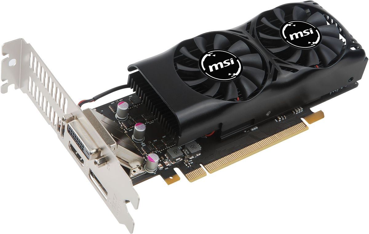 MSI GeForce GTX 1050 2GT LP 2Gb видеокартаGTX 1050 2GT LP MSI GeForce GTX 1050 2GT LP 2Gb видеокартаGTX 1050 2GT LPMSI GeForce GTX 1050 2GT LP демонстрирует наивысшую производительность и поддерживает передовые технологии NVIDIA GameWorks и GeForce Experience в самых современных компьютерных играх.Видеокарта GTX 1050 на основе графического ядра Pascal демонстрирует высочайшую производительность и энергоэффективность, а такие особенности как, ультра-быстрые транзисторы FinFET и поддержка DirectX 12, способствуют плавному геймплею и высокой скорости в играх.Ядро Pascal разработано специально для работы с дисплеями следующего поколения, включая решения для виртуальной реальности, ультра-высокое разрешение и подключение нескольких мониторов. Технологии NVIDIA GameWorks обеспечивают максимально плавный геймплей и кинематографическое качество. Кроме этого, становится возможным осуществлять захват видео с революционно новыми возможностями - углом обзора 360 градусов.Откройте для себя новое поколение виртуальной реальности, минимальные задержки и plug-and-play совместимость с самыми популярными гарнитурами. Все это становится возможным благодаря технологиям NVIDIA VRWorks. Виртуальный звук, физика и ощущения позволят вам слышать и чувствовать каждый момент.Два вентилятора покрывают большую область радиатора, делая рассеяние тепла более эффективным. Низкопрофильный дизайн замечательно работает в тонких и малых системах.Одним из решающих факторов в производительности является качество используемых компонентов. Вот почему MSI использует только MIL-STD-810G сертифицированные компоненты. Только эти компоненты оказались в состоянии выдержать напряженные условия экстремального гейминга и разгона.Твердотельные конденсаторы Solid CAP с их алюминиевым сердечником долгое время являются одним из определяющих факторов в дизайне, так как обеспечивают более низкое эквивалентное последовательное сопротивление (ESR), а также 10-летний срок службы.