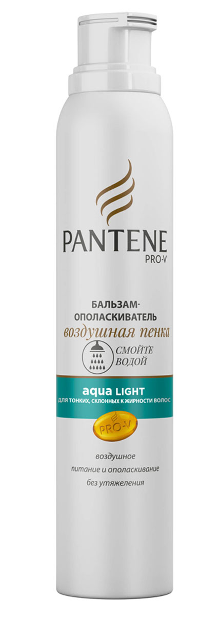 Pantene Pro-V Бальзам-ополаскиватель Воздушная пенка. Aqua Light, 180мл81570392 Pantene Pro-V Бальзам-ополаскиватель Воздушная пенка. Aqua Light, 180мл81570392Бальзам-ополаскиватель Pantene Pro-V Воздушная пенка превосходно питает и ополаскивает тонкие волосы, не утяжеляя их. Волосы легко расчесываются, более здоровые и струящиеся. Формула бальзама-ополаскивателя Pantene Pro-V Воздушная пенка. Aqua Light, благодаря воздушно-легкой текстуре глубоко проникает в волосы и увлажняет их изнутри, тем самым не утяжеляя тонкие волосы. С бальзамом-ополаскивателем Pantene Pro-V Воздушная пенка. Aqua Light волосы не спутываются и выглядят здоровыми и шелковистыми.