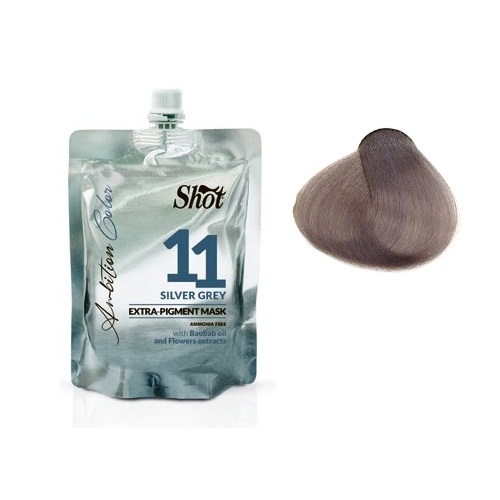 Shot Ambition Colour Extra Pigment Mask Silver Grey - Тонирующая маска экстра пигмент 11, серебристо-серый 200 млSHAM11 Shot Ambition Colour Extra Pigment Mask Silver Grey - Тонирующая маска экстра пигмент 11, серебристо-серый 200 млSHAM11Маска прямого действия готова к применению и обладает окрашивающими и восстанавливающими свойствами. Содержит Экстракт плодов Баобаба, касторовое масло и цветочные экстракты. Идеальное средство для окрашивания и тонирования, так как содержит особо стойкие пигменты. Придает блеск волосам и облегчает расчесывание.