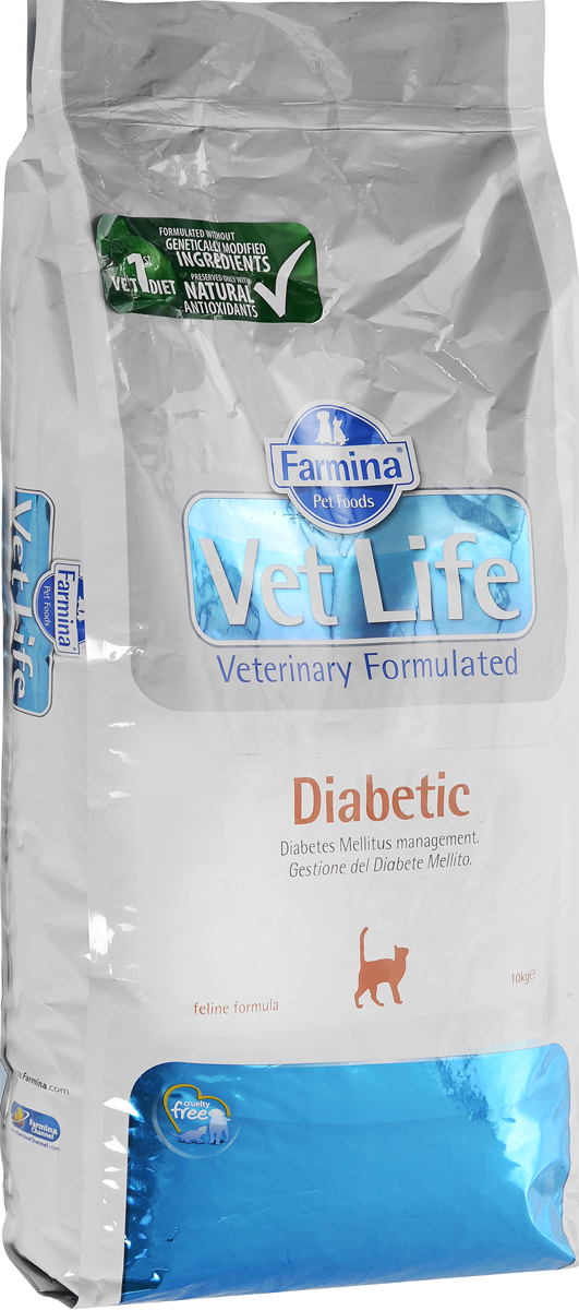 Корм сухой Farmina Vet Life для кошек с сахарным диабетом, диетический, 10 кг24855 Корм сухой Farmina Vet Life для кошек с сахарным диабетом, диетический, 10 кг24855Сухой корм Farmina Vet Life - это диетическое полнорационное и сбалансированное питание для взрослых кошек с сахарным диабетом.Низкий уровень и специально подобранные источники крахмала и сахаров, содержащиеся в диетическом питании Farmina Vet Life, снижают уровень глюкозы в крови после приема пищи.Товар сертифицирован.