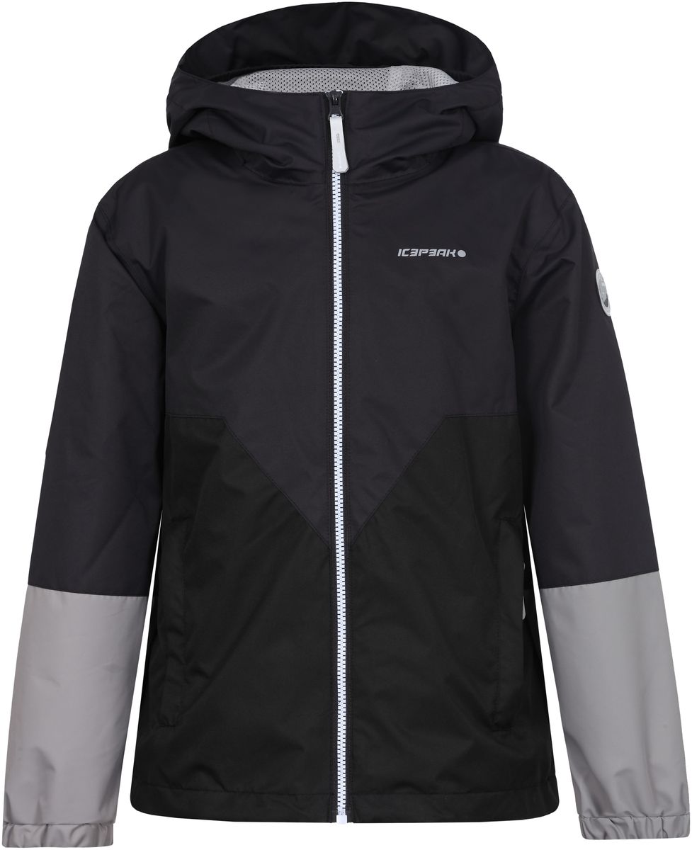 Ветровка для мальчика Icepeak, цвет: черный, серый. 750007501IVT_290. Размер 140750007501IVT_290 Ветровка для мальчика Icepeak, цвет: черный, серый. 750007501IVT_290. Размер 140750007501IVT_290Ветровка для мальчика от Icepeak с фиксированным капюшоном, молния закрыта планкой с внутренней стороны, эластичная резинка на рукавах, утяжка в нижней части куртки, светоотражающие элементы, основные швы проклеены.