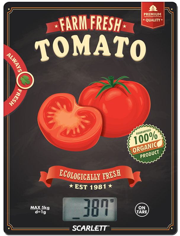 Scarlett SC-KS57P15 Tomato весы кухонныеSC-KS57P15 Scarlett SC-KS57P15 Tomato весы кухонныеSC-KS57P15Электронные кухонные весы Scarlett SC-KS57P15 станут незаменимым помощником на вашей кухне и позволят достаточно точно взвесить необходимое количество ингредиентов для любого блюда. За счет своих компактных размеров им найдется применение на любой, даже самой маленькой кухне, а яркий цветовой дизайн привлечет внимание.Платформа выполнена из закаленного стекла, а на цифровом табло отображаются все характеристики присущие электронным весам: тарокомпенсация, индикация перегрузки или заряда батареек. Несомненным плюсом данной модели является измерение объема жидкости.