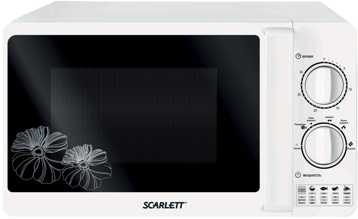 Scarlett SC-MW9020S01M СВЧ-печьSC-MW9020S01M Scarlett SC-MW9020S01M СВЧ-печьSC-MW9020S01MМикроволновая печь Scarlett SC-MW9020S01M — стильная модель, которая станет прекрасным дополнением на вашей кухне.Данная модель имеет механический тип управления, которое осуществляется с помощью поворотных переключателей на удобно расположенной панели. Дверца открывается ручкой. Объем камеры позволяет размещать достаточно большое количество продуктов.Благодаря своей многофункциональности, устройство может быстро разогреть обед и разморозить продукты.