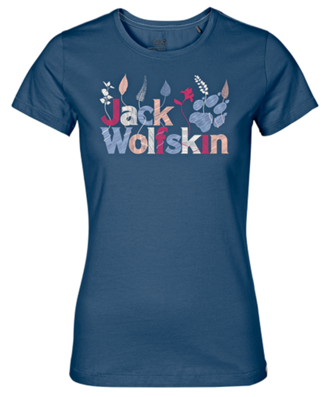 Футболка женская Jack Wolfskin Brand T W, цвет: синий. 1804391-1588. Размер XS (42)1804391-1588 Футболка женская Jack Wolfskin Brand T W, цвет: синий. 1804391-1588. Размер XS (42)1804391-1588Футболка женская Jack Wolfskin Brand T W выполнена из полиэстера и органического хлопка. Благодаря такой смесовой ткани футболка прочная, но в тоже время мягкая и комфортная. Модель имеет круглый вырез горловины и стандартные короткие рукава. Футболка дополнена яркой надписью на груди с названием бренда.