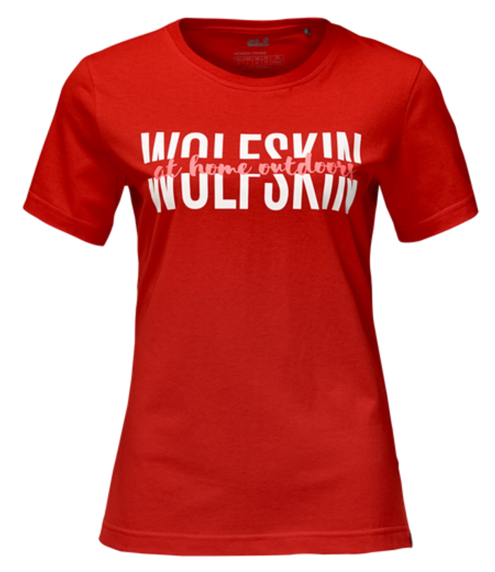 Футболка женская Jack Wolfskin Slogan T W, цвет: красный. 1805731-2681. Размер S (44)1805731-2681 Футболка женская Jack Wolfskin Slogan T W, цвет: красный. 1805731-2681. Размер S (44)1805731-2681Футболка женская Slogan T W изготовлена из полиэстера и органического хлопка. Ткань быстро сохнет, приятная на ощупь и очень прочная. Модель имеет круглый вырез горловины и короткие стандартные рукава. Футболка дополнена логотипом бренда и надписями на груди.