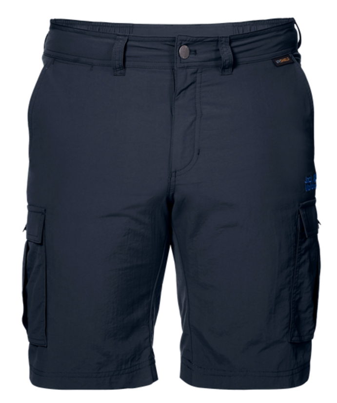 Шорты мужские Jack Wolfskin Canyon Cargo Shorts, цвет: синий. 1504201-1010. Размер 46 (46)1504201-1010 Шорты мужские Jack Wolfskin Canyon Cargo Shorts, цвет: синий. 1504201-1010. Размер 46 (46)1504201-1010Шорты мужские Canyon Cargo Shorts - это легкие шорты, которые идеально подходят для походов или путешествий в жаркую погоду. Специальная ткань SUPPLEX блокирует воздействие УФ-лучей и быстро сохнет при намокании. Модель застегивается на ширинку с молнией и пуговицу в поясе. На поясе предусмотрены шлевки для ремня. Шорты имеют два объемных накладных кармана сбоку и два вшитых кармана сзади.