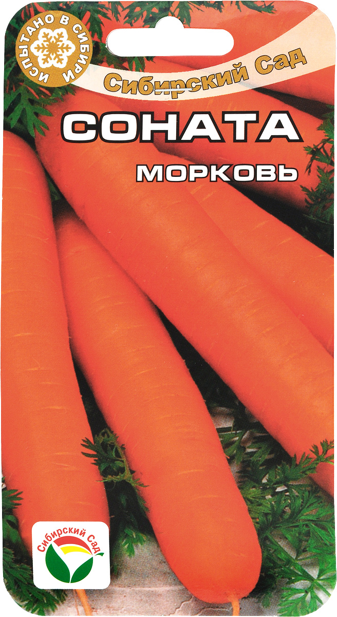Семена Сибирский сад Морковь. Соната F1, 2 гBP-00000277 Семена Сибирский сад Морковь. Соната F1, 2 гBP-00000277Семена Сибирский сад Морковь. Соната F1, являются среднеспелым сортом сортотипа Нантская. Предпочитает хорошо окультуренные легкие почвы и 2-3 кратное междурядное рыхление в течение вегетации. Вегетационный период100-110 дней. Корнеплод ровной конической формы с тупым кончиком.Сорт рекомендуется как для летнего потребления, так и для осенне-зимнего хранения и переработки.Длина: 12-16 см,Масса: 80-190 г, Диаметр: 4-5 см.