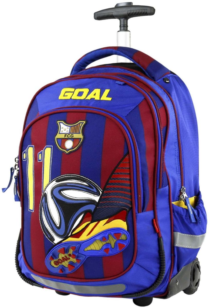 Target Collection Рюкзак-тележка FC Barcelona17241 Target Collection Рюкзак-тележка FC Barcelona17241Рюкзак-тележка - единственная из модельного ряда школьных рюкзаков бренда Target Collection, которая оснащена двумя типами колес: колеса 360° и 180° колеса, дополнена ножками и телескопической ручкой, которая может быть изъята из рюкзака. Телескопическая ручка является съемной.В настоящее время - это самый современный рюкзак-тележка в мире. Фигурные лямки содержат вентиляционные отверстия и тем самым, имея возможность дышать. Они дополняются специальной Эко-пеной, которая делает ношение рюкзака более комфортным для ребенка.Рюкзак содержит два больших отделения, закрывающихся на молнию. На лицевой стороне рюкзака расположен большой накладной карман, так же на молнии.Светоотражающий материал присутствует на передней, боковой и задней части рюкзака, что позволяет сделать вашего ребенка более заметным, а так же обезопасить его не только днем, но и ночью.Нижняя часть рюкзака изготовлена из специального материала EVA, который известен своей высокой прочностью. Внизу рюкзака есть вложенные угловые элементы в количестве 4 штук, которые не позволяют рюкзаку вступать в прямой контакт с полом, асфальтом или любой другой поверхностью, которая может повредить или испачкать дно рюкзака.