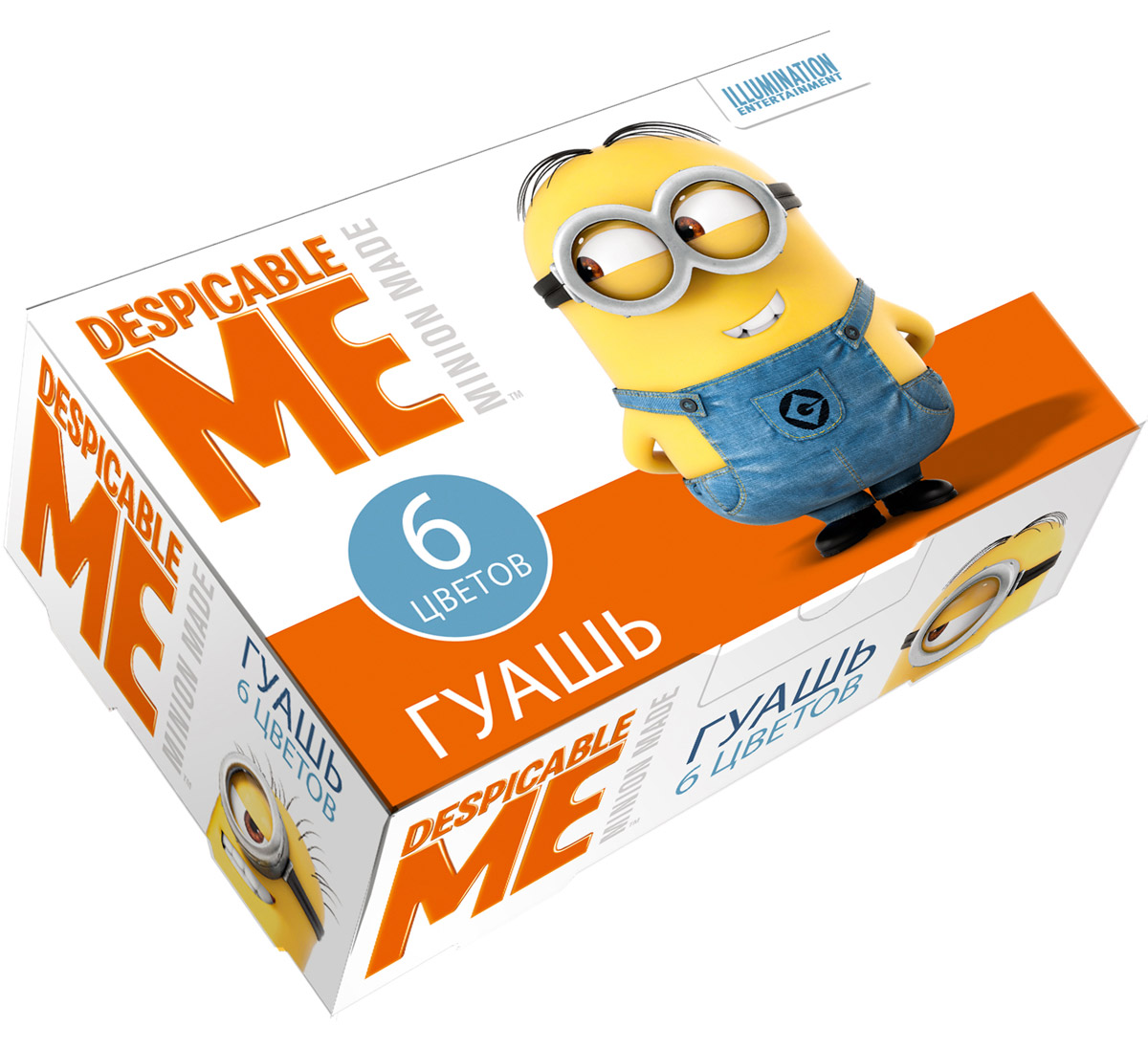Universal Миньоны Гуашь Гадкий Я 6 цветов31873 Universal Миньоны Гуашь Гадкий Я 6 цветов318736 насыщенных цветов гуаши Universal Миньоны Гадкий Я помогут вашему юному художнику создавать множество ярких рисунков, развивая при этом воображение, мелкую моторику, цветовосприятие и умение рисовать. А милые герои, изображенные на упаковке, будут радовать кроху и вдохновлять на новые детские шедевры. Краска идеально подходит для рисования на бумаге, картоне, холсте, ткани и фанере: она хорошо размывается водой, легко наносится, при высыхании приобретает матовую, бархатистую поверхность. Гуашь легко смывается с рук и одежды, безопасна при использовании по назначению.В наборе Гадкий Я 6 насыщенных цветов гуаши в прозрачных баночках по 20 мл с навинчивающимися крышками. Цвета: белый, желтый, красный, синий, зеленый, черный. Состав: вода питьевая, метилцеллюлоза, пигменты органические и неорганические, глицерин. Срок годности: 2 года. Размер упаковки: 12 х 7,7 х 4 см.