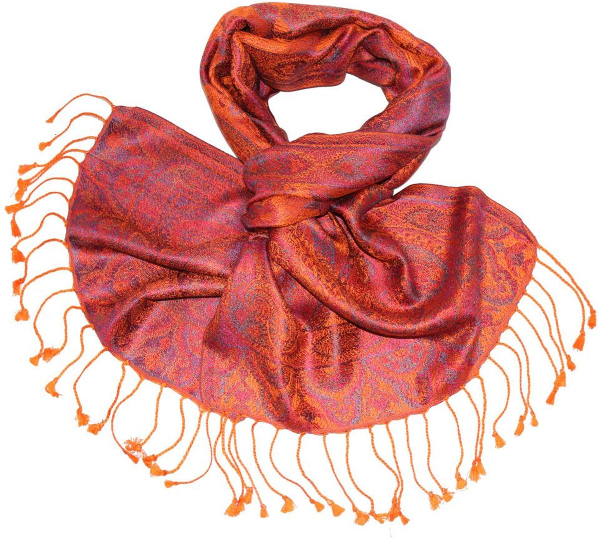 Шарф женский Ethnica, цвет: оранжевый, фиолетовый. 081370а. Размер 36 см х 165 см