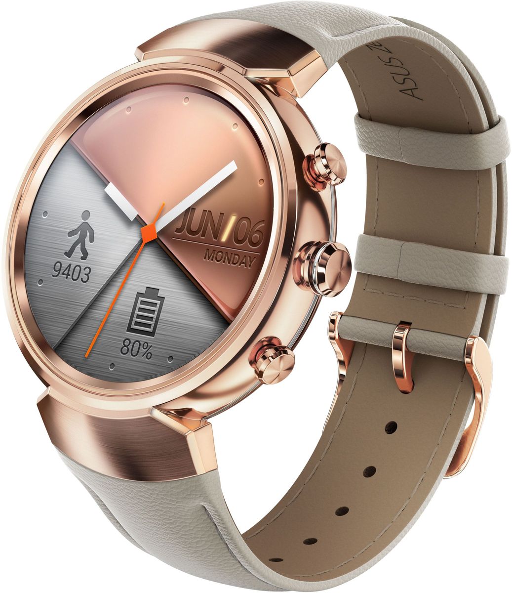 ASUS ZenWatch 3 WI503Q, Rose Gold смарт-часыWI503Q-3LBGE0005 ASUS ZenWatch 3 WI503Q, Rose Gold смарт-часыWI503Q-3LBGE0005ASUS ZenWatch 3 - это современное цифровое устройство, выполненное в соответствии с давними традициями часового искусства из высококачественных материалов и с вниманием к каждой детали. Эти часы умеют делать гораздо больше, чем просто показывать время, а благодаря широким возможностям по персонализации их интерфейса вы легко можете настроить их по своему вкусу. Длительное время автономной работы и технология быстрой подзарядки аккумулятора делают ASUS ZenWatch 3 по-настоящему мобильным устройством, которое всегда будет готово к работе.Своим внешним видом ASUS ZenWatch 3 ближе к традиционным часам, чем к современным цифровым гаджетам. Их стильный дизайн вдохновлен образом солнечного затмения, а широчайшая функциональность реализована с безупречным мастерством.Корпус часов ZenWatch 3 изготовлен из ювелирной нержавеющей стали марки 316L, которая наделяет их не только превосходным внешним видом, но и долговечностью, ведь ее прочность на 82% выше по сравнению с обычной сталью. Высокий статус устройства подчеркивает тонкая отделка оправы.В облике нового устройства ASUS можно отметить необычные для умных часов элементы, а именно три боковых кнопки. Верхняя кнопка является программируемой. Она предоставляет доступ к любимому приложению или функции. Средняя кнопка переключает часы в различные режимы работы, а нижняя моментально активирует специальный энергосберегающий режим.Ремешок часов ZenWatch 3 изготавливается из натуральной кожи, обработанной по традиционной итальянской технологии. Он придает устройству великолепный внешний вид и обеспечивает максимальный комфорт при ношении.Три визуальных темы и более 50 эксклюзивных вариантов циферблата, с которыми поставляются часы ZenWatch 3, позволяют легко настроить их внешний вид по своему вкусу.Часы ZenWatch 3 помогают структурировать различную информацию - сообщения от друзей, напоминания о запланированных встречах, прогноз погоды и многое другое - и выдают ее в нужный момент в удобном для восприятия формате.ZenWatch Manager - это приложение для смартфонов, которое предназначено для управления различными функциями часов ZenWatch 3. С его помощью можно выбрать циферблат и вывести на экран до трех информационных виджетов.Работая совместно с аналогичным приложением для смартфона, фитнес-приложение ASUS ZenFit автоматически подсчитывает количество сделанных пользователем шагов и представляет четкую картину его общей физической активности. С его помощью можно отслеживать выполнение упражнений различных типов (приседания, отжимания, бег) и задавать цели, которых вы стремитесь достичь своими тренировками. Причем заниматься с часами ZenWatch 3 можно в любую погоду. Обычный ливень для них не представляет никакой опасности, ведь они обладают рейтингом водостойкости IP67, а это значит, что устройство не сломается, даже если продержать его под водой на глубине до 1 метра в течение получаса.Часы ZenWatch 3 работают на базе новейшего процессора Qualcomm Snapdragon Wear 2100, который потребляет на 25% меньше электроэнергии, чем его предшественник Snapdragon 400. Кроме того, в специальном энергосберегающем режиме, который можно активировать одним нажатием на нижнюю кнопку часов, время автономной работы устройства продлевается более чем в 2 раза. При этом также отключается сетевой интерфейс и извещения, поэтому данный режим подходит для тех моментов, когда вас нельзя беспокоить. Также стоит отметить технологию ускоренной подзарядки HyperCharge, благодаря которой можно поднять уровень заряда аккумулятора часов от 0% до 60% всего за 15 минут. Зарядное устройство обладает удобным разъемом с магнитным креплением. Для еще большей мобильности можно приобрести опциональный дополнительный аккумулятор, который увеличивает время автономной работы на 40%, ничуть не компрометируя стильный внешний вид часов.Операционная система: Android WearОперативная память: 512 MB