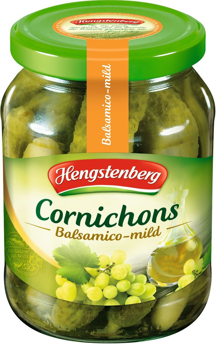 Hengstenberg Корнишоны с белым бальзамическим уксусом, 370 мл254256 Hengstenberg Корнишоны с белым бальзамическим уксусом, 370 мл254256Хрустящие огурчики в белом бальзамическом уксусе отличаются ярким, но нежным вкусом.