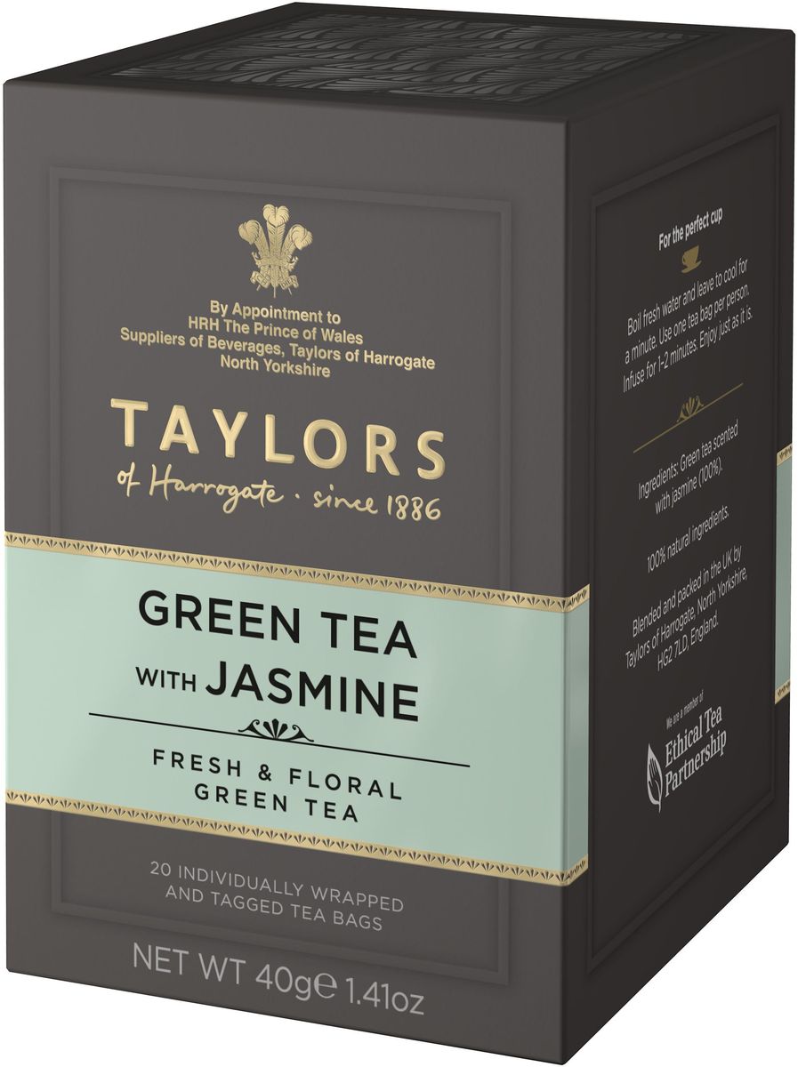 Taylors of Harrogate чай зеленый байховый пакетированный с цветками жасмина в пакетиках, 20 шт292410 Taylors of Harrogate чай зеленый байховый пакетированный с цветками жасмина в пакетиках, 20 шт292410Нежный аромат жасмина подчеркивает изысканную легкость зеленого чая. В сумерках, когда раскрывающиеся цветки жасмина наполняют воздух своим чарующим ароматом, наступает момент наивысшего чайного волшебства. Именно в этот миг - со времен династии Сонг (IX век) - китайские мастера подмешивают благоухающие цветки жасмина к свежесобранным листьям чая. Нежный цветочный аромат медленно проникает в каждый чайный листочек, придавая неповторимые оттенки утонченной легкости зеленого чая. Способ приготовления: для приготовления одной чашки восхитительного напитка залейте 1 пакетик чая 180 мл горячей воды 90 С° и настаивайте в течение 2-3 минут.