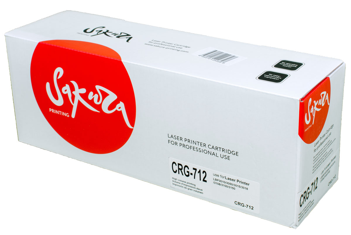 Sakura CRG712, Black тонер-картридж для Canon i-SENSYS LBP3010/LBP3050/LBP3015/LBP3018/LBP3108/LBP3100/LBP3150SACRG712 Sakura CRG712, Black тонер-картридж для Canon i-SENSYS LBP3010/LBP3050/LBP3015/LBP3018/LBP3108/LBP3100/LBP3150SACRG712Тонер-картридж Sakura CRG712 для лазерных принтеров Canon i-SENSYS LBP3010/LBP3050/LBP3015/LBP3018/LBP3108/LBP3100/LBP3150 является альтернативным решением для замены оригинальных картриджей. Он печатает с тем же качеством и имеет тот же ресурс, что и оригинальный картридж. В картриджах компании Sakura используется химический синтезированный тонер, который в отличие от дешевого тонера из перемолотого полимера, не царапает, а смазывает печатающий вал, что приводит к возможности многократных перезаправок картриджей. Такой подход гарантирует долгий срок службы принтера, превосходное качество и стабильность печати.Тонер-картриджи Sakura производятся при строгом соответствии стандартам ISO 9001 и ISO 14001, что подтверждено международными сертификатами.