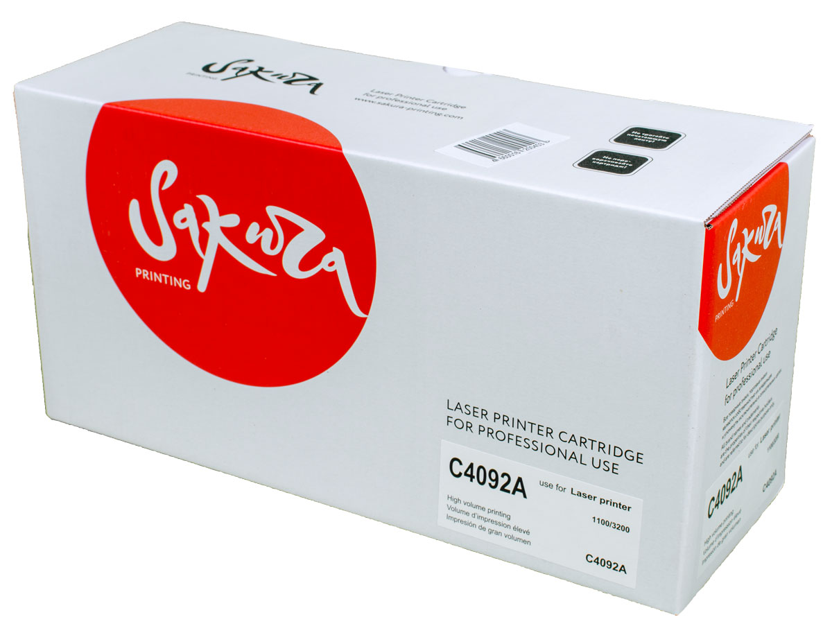Sakura C4092A, Black тонер-картридж для HP 1100/1100a/1100 se/1100xi/1100a xi/3200/3200se/3200ase/3200SAC4092A Sakura C4092A, Black тонер-картридж для HP 1100/1100a/1100 se/1100xi/1100a xi/3200/3200se/3200ase/3200SAC4092AТонер-картридж Sakura C4092A для лазерных принтеров HP является альтернативным решением для замены оригинальных картриджей. Он печатает с тем же качеством и имеет тот же ресурс, что и оригинальный картридж. В картриджах компании Sakura используется химический синтезированный тонер, который в отличие от дешевого тонера из перемолотого полимера, не царапает, а смазывает печатающий вал, что приводит к возможности многократных перезаправок картриджей. Такой подход гарантирует долгий срок службы принтера, превосходное качество и стабильность печати.Тонер-картриджи Sakura производятся при строгом соответствии стандартам ISO 9001 и ISO 14001, что подтверждено международными сертификатами.