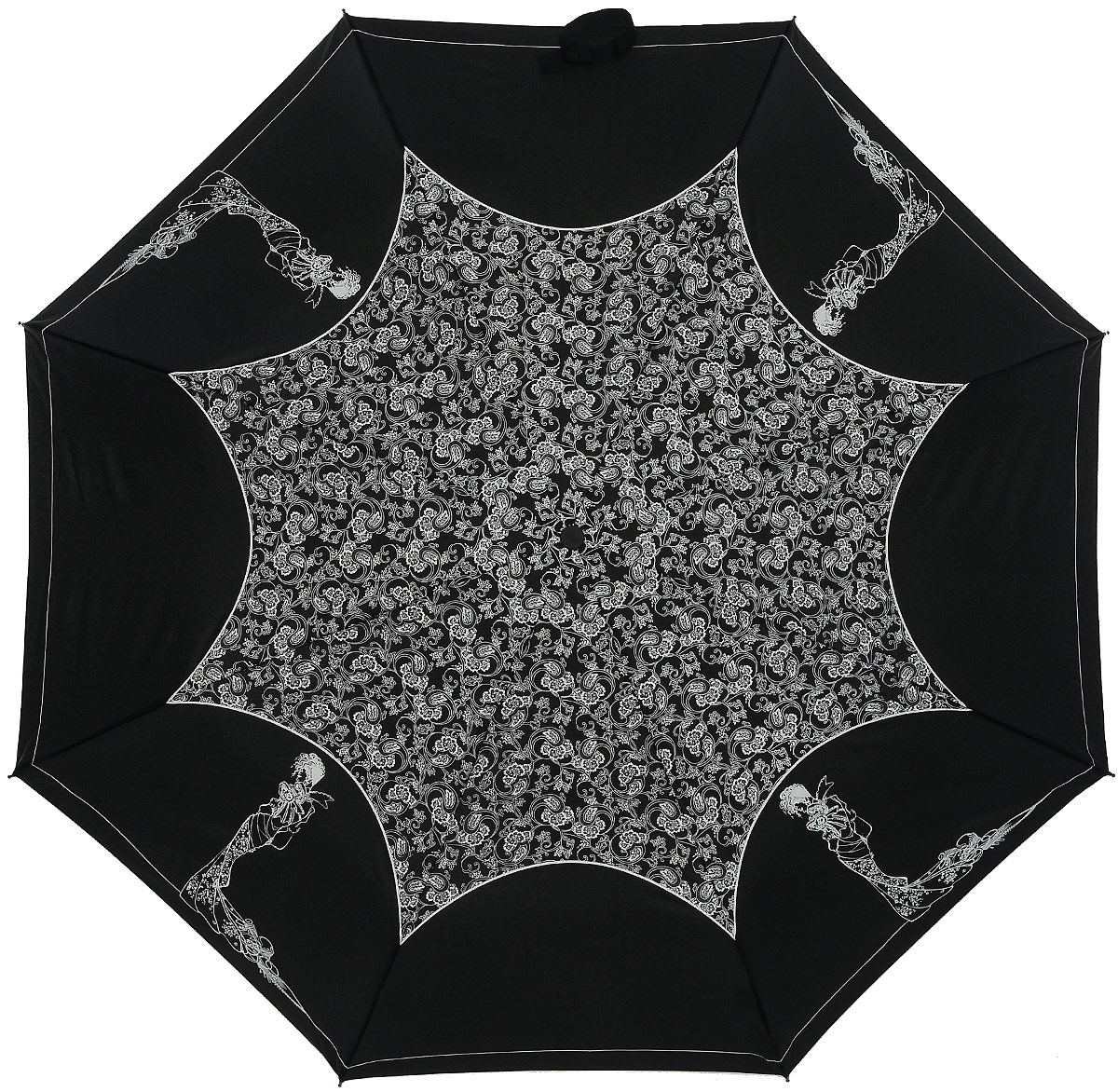 Зонт женский Zest, автомат, 3 сложения, цвет: черный, белый. 23849-9008
