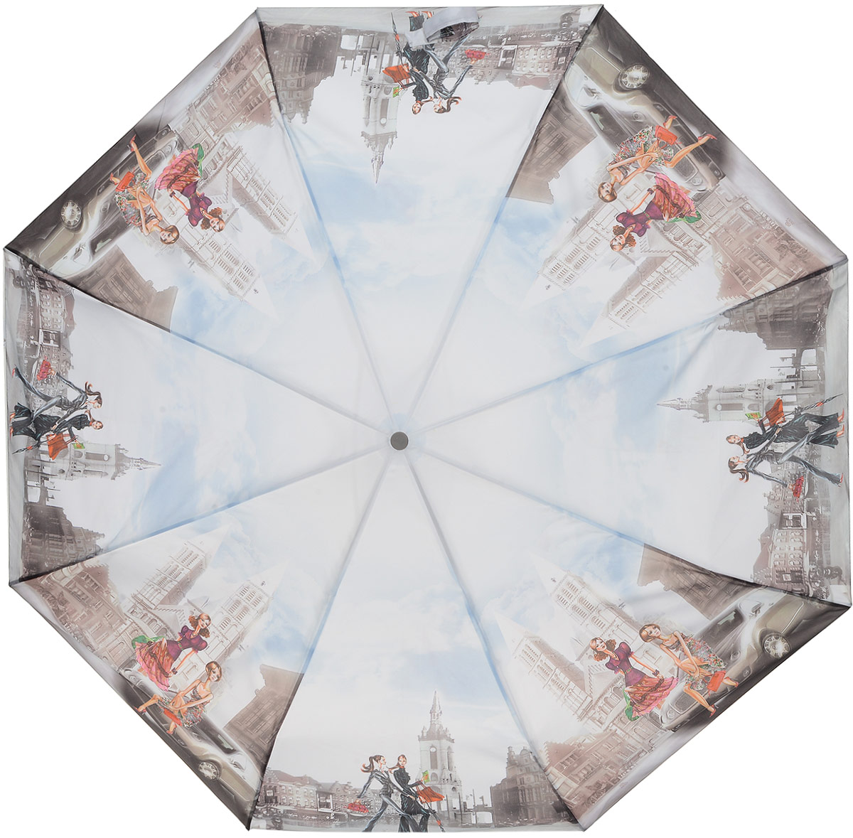 Зонт женский Zest, автомат, 3 сложения, цвет: светло-серый, голубой. 23995-9105