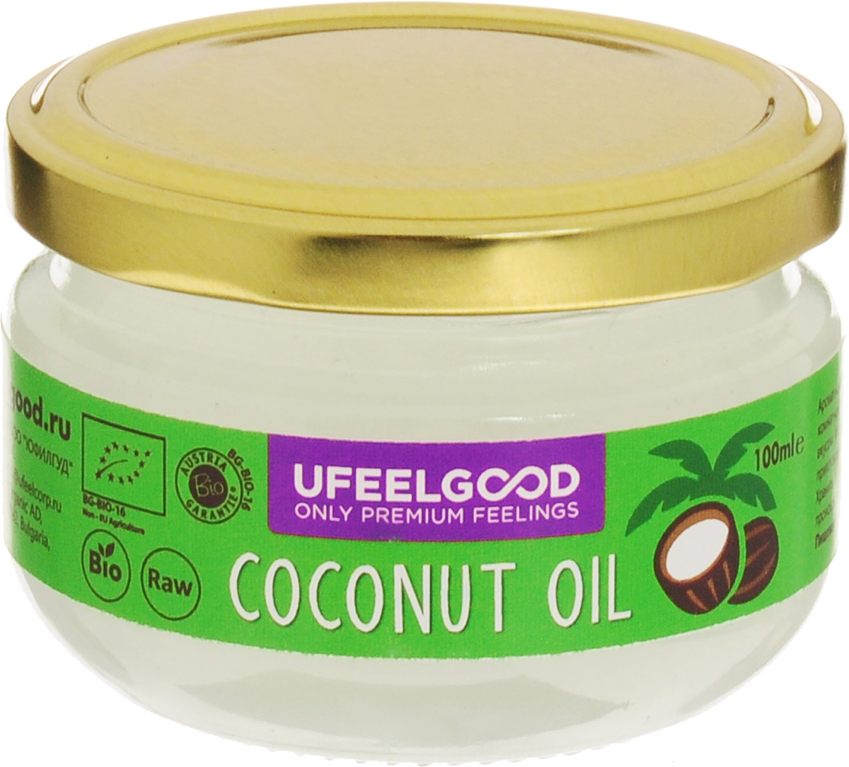 UFEELGOOD Coconut Oil кокосовое масло органическое, 100 мл4680016091399 UFEELGOOD Coconut Oil кокосовое масло органическое, 100 мл4680016091399Кокосовое масло идеально подходит для приготовления пищи, так как его молекулы достаточно стабильны, чтобы выдерживать нагрев, не окисляясь.Также масло можно использовать для наружного применения: массаж с ароматерапией, различные маски насыщают, увлажняют и охлаждают кожу, оказывая противовоспалительное действие. Применение кокосового масла уменьшает симптомы кожных заболеваний, поддерживает естественный биохимический баланс кожи, помогает устранить сухость и шелушение, препятствует образованию морщин, дряблости кожи и пигментных пятен.