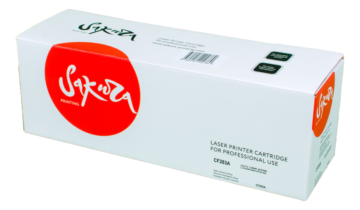 Sakura CF283A, Black тонер-картридж для HP LaserJet Pro M125/M126/M127F/M201/M225SACF283A Sakura CF283A, Black тонер-картридж для HP LaserJet Pro M125/M126/M127F/M201/M225SACF283AТонер-картридж Sakura CF283A для лазерных принтеров HP LaserJet Pro M125/M126/M127F/M201/M225 является альтернативным решением для замены оригинальных картриджей. Он печатает с тем же качеством и имеет тот же ресурс, что и оригинальный картридж. В картриджах компании Sakura используется химический синтезированный тонер, который в отличие от дешевого тонера из перемолотого полимера, не царапает, а смазывает печатающий вал, что приводит к возможности многократных перезаправок картриджей. Такой подход гарантирует долгий срок службы принтера, превосходное качество и стабильность печати.Тонер-картриджи Sakura производятся при строгом соответствии стандартам ISO 9001 и ISO 14001, что подтверждено международными сертификатами.