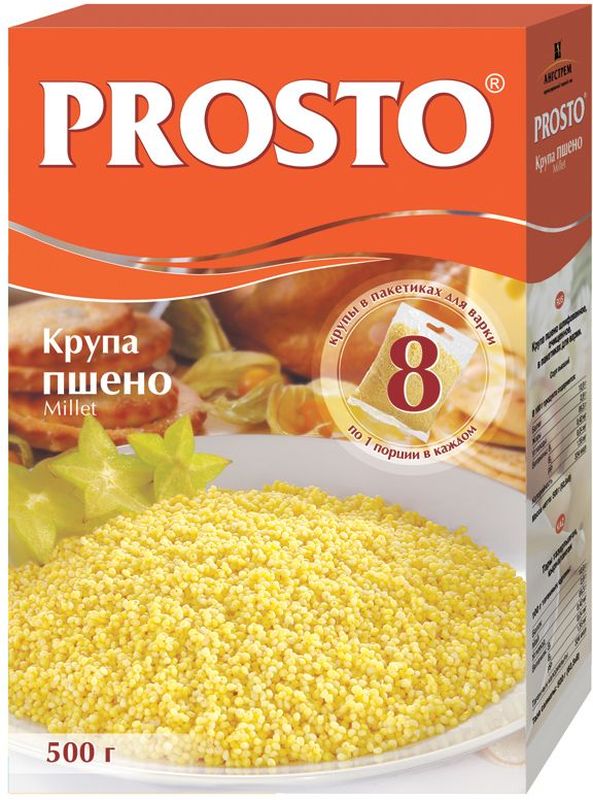 Prosto пшено шлифованное в пакетиках для варки, 8 шт по 62,5 г18122 Prosto пшено шлифованное в пакетиках для варки, 8 шт по 62,5 г18122Prosto - это крупы в варочных пакетах. Благодаря индивидуальной порционной фасовке продукт не пригорает и не прилипает к стенкам кастрюли. Пшено Prosto - это шлифованное калиброванное пшено высшего качества. Для его производства используется только красное просо, из которого получается ярко-желтое пшено. Пшено Prosto идеально подходит для приготовления каш и запеканок.
