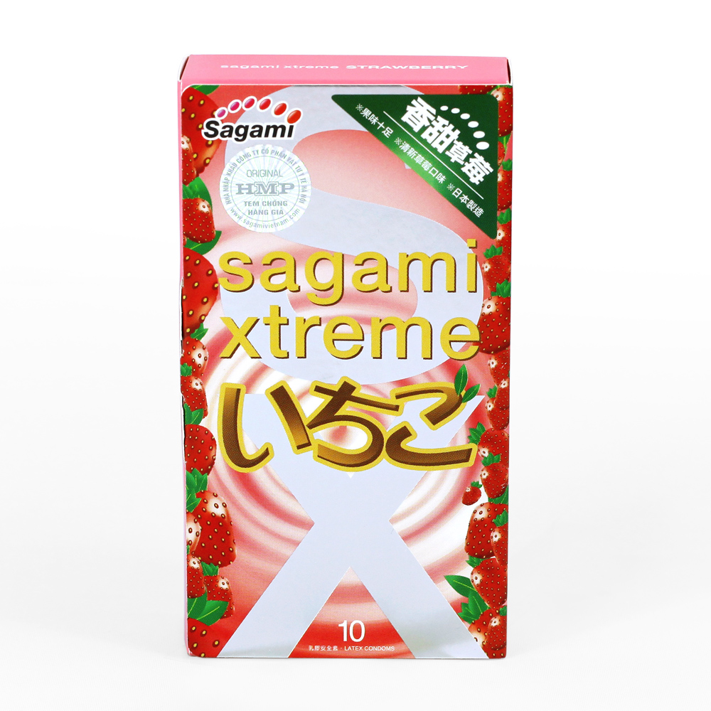 Sagami Xtreme Strawberry 10шт. Презервативы со вкусом клубники, латекс 0,04 мм
