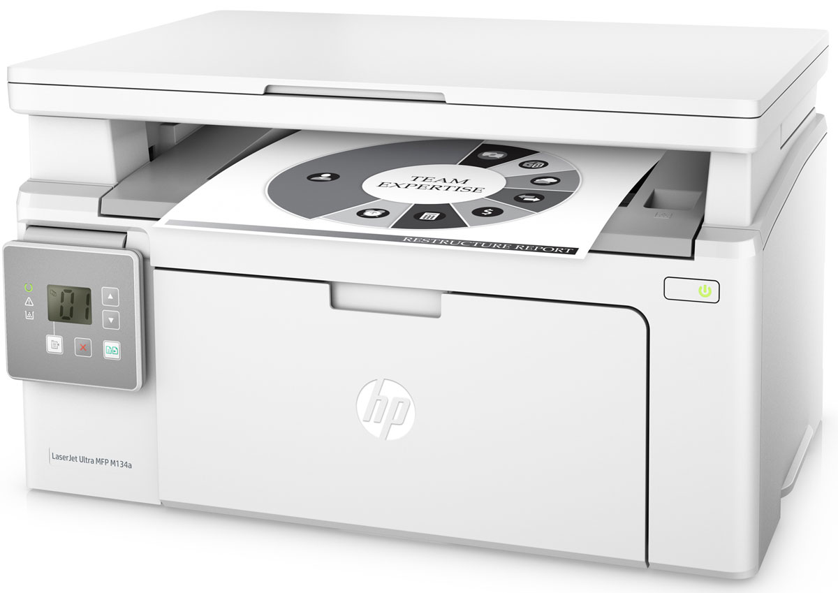 HP LaserJet Ultra M134a МФУG3Q66A HP LaserJet Ultra M134a МФУG3Q66AОцените преимущества экстремально низкой стоимости печати и высокой производительности МФУ HP LaserJet Ultra M134, которое поставляется с тремя картриджами для печати до 6900 страниц. Печатайте документы с постоянным профессиональным качеством, не выходя за рамки бюджета.Стоимость печати одной страницы на HP LaserJet Ultra в 4 раза ниже по сравнению с моделями предыдущего поколения. Благодаря предварительно установленному картриджу HP вы сможете приступить к печати сразу после распаковки принтера.Это МФУ объединяет в себе возможности печати, сканирования и копирования, при этом занимает совсем немного места. Вам не придется долго ждать - печать до 22 страниц в минуту, печать первой страницы всего за 7,3 секунды.Экономьте электроэнергию благодаря технологии HP Auto-On/Auto-Off. Управляйте заданиями напрямую на принтере. Для удобства он оснащен двухстрочным ЖК-дисплеем.Подключайте лазерный принтер HP напрямую к компьютеру через высокоскоростной разъем USB 2.0.Черный тонер обеспечивает высокую контрастность черно-белых текстов, шрифтов и графических изображений. Датчики контроля помогут отслеживать количество обработанных страниц, а специальная технология позволит оптимизировать потребление расходных материалов, чтобы печатать больше.Быстро заменяйте картриджи с автоматическим удалением блокировки и легко открывающимися корпусами.